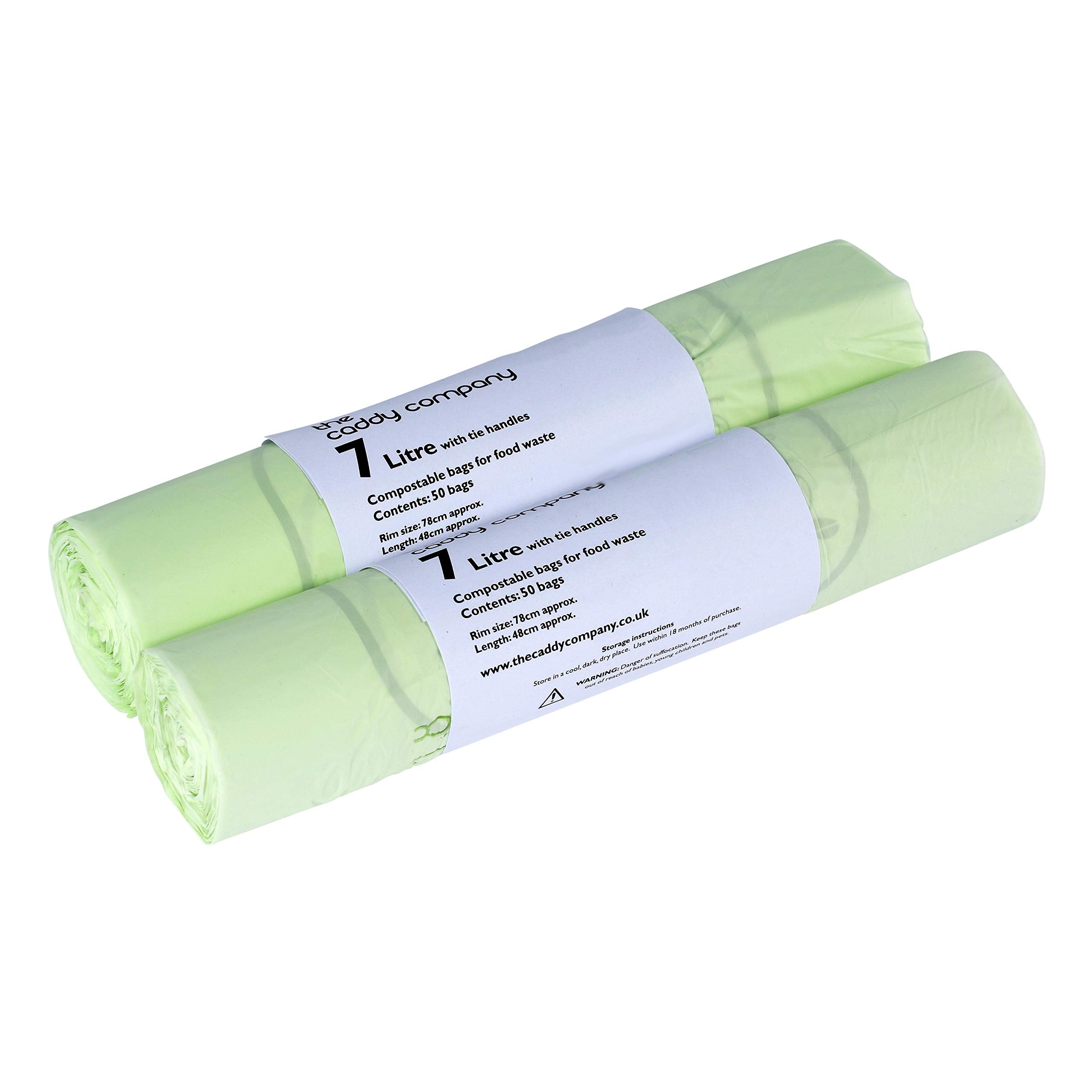 The Caddy Company 7 Litre Tie Handle Compostable Kitchen Caddy Liners, 100 Bags