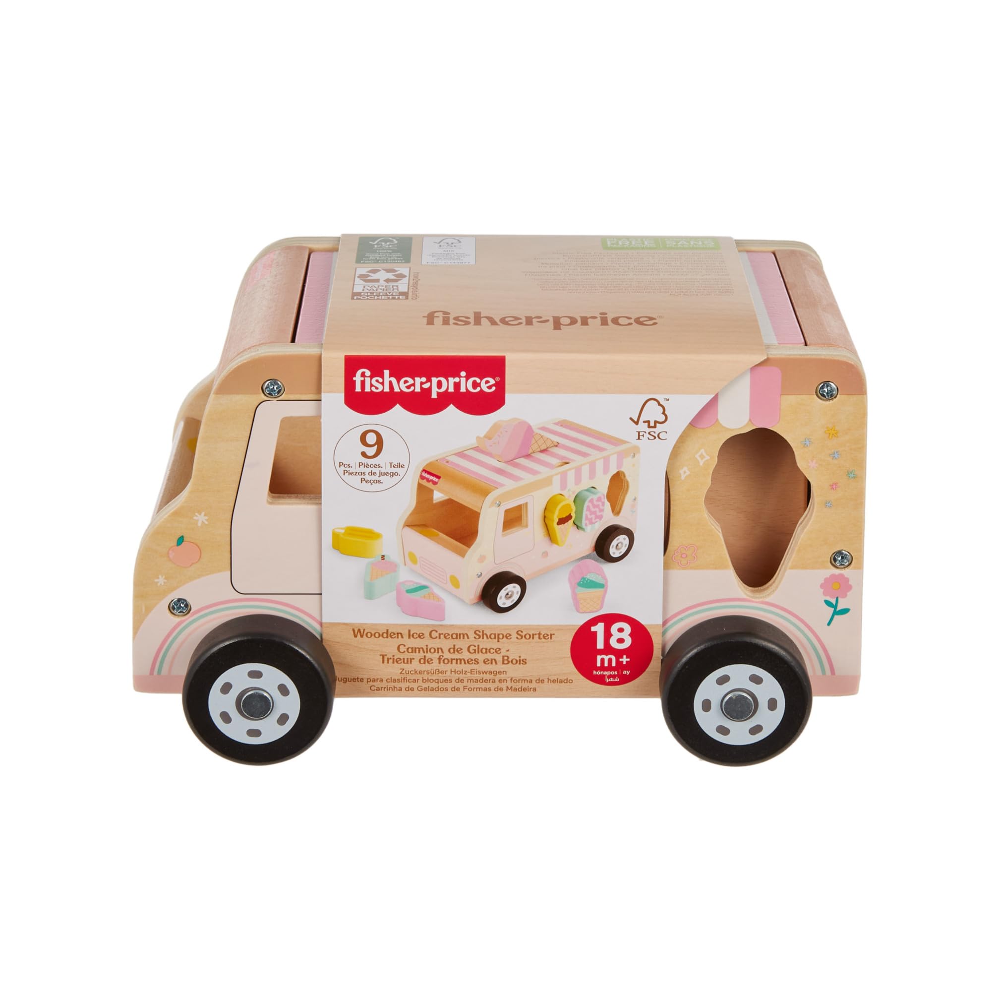 Fisher-Price Toddler Shape Sorting Ice Cream Truck - 8 Wood Pieces | Ages 18 Months+