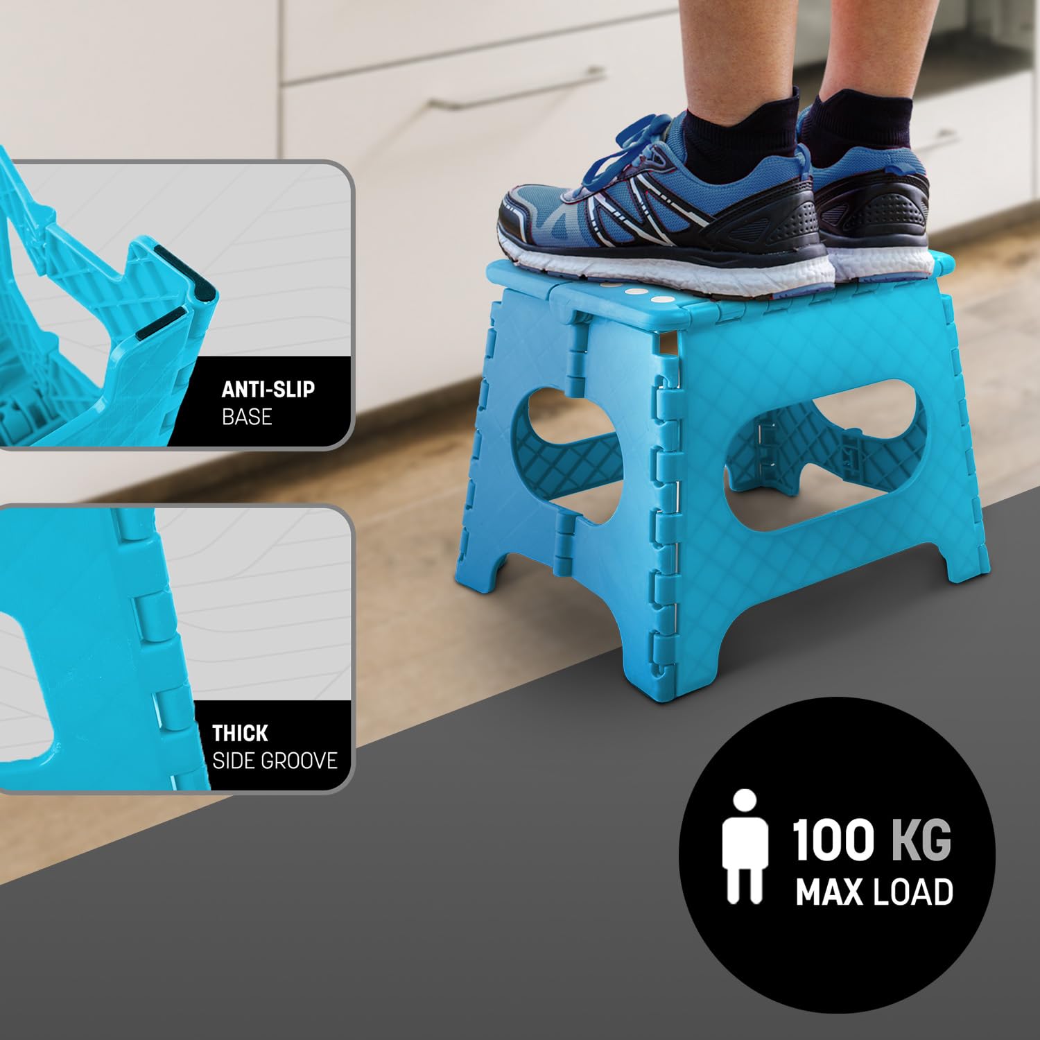 KEPLIN 11 Inch Heavy Duty Folding Step Stool | 150kg Capacity | Blue Plastic 6