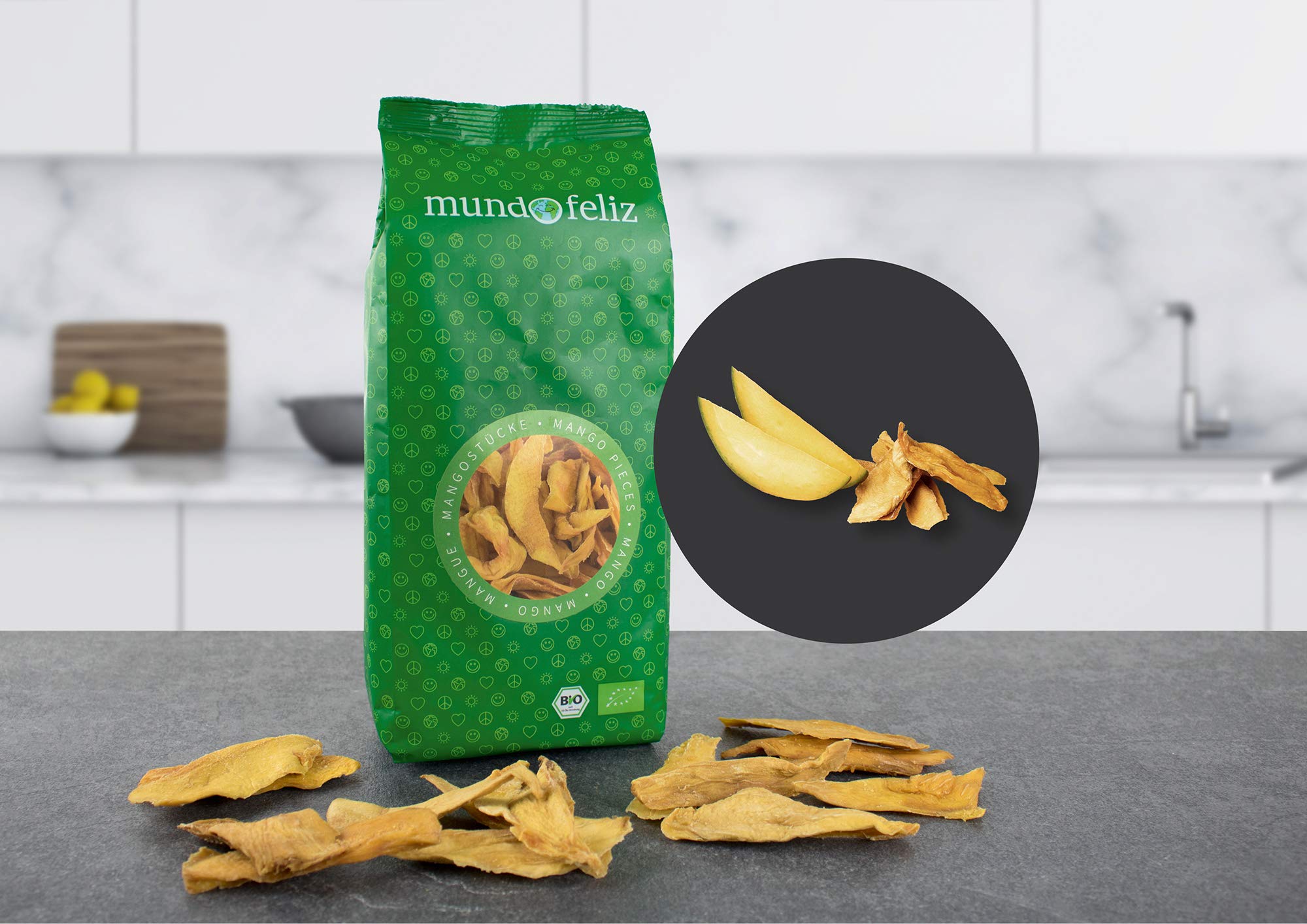 Mundo Feliz Organic Dried Mango Stripes - 3 x 200g Pack | Unsweetened | Vegan