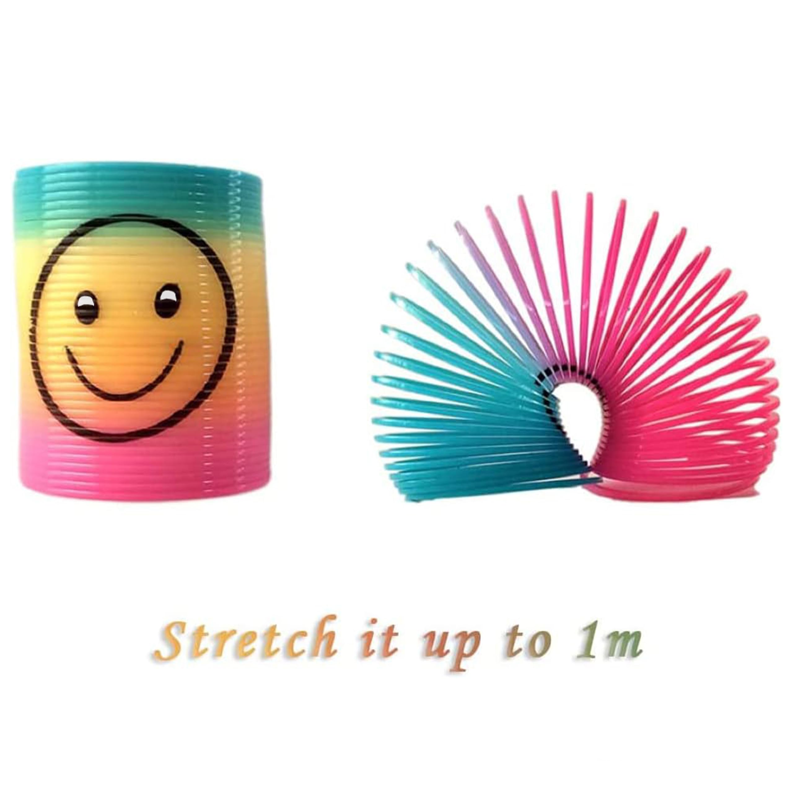 SHATCHI 6Pcs Rainbow Smile Face Springs - Stretches Up To 1 Meter | Plastic Wind-Up Toy 6