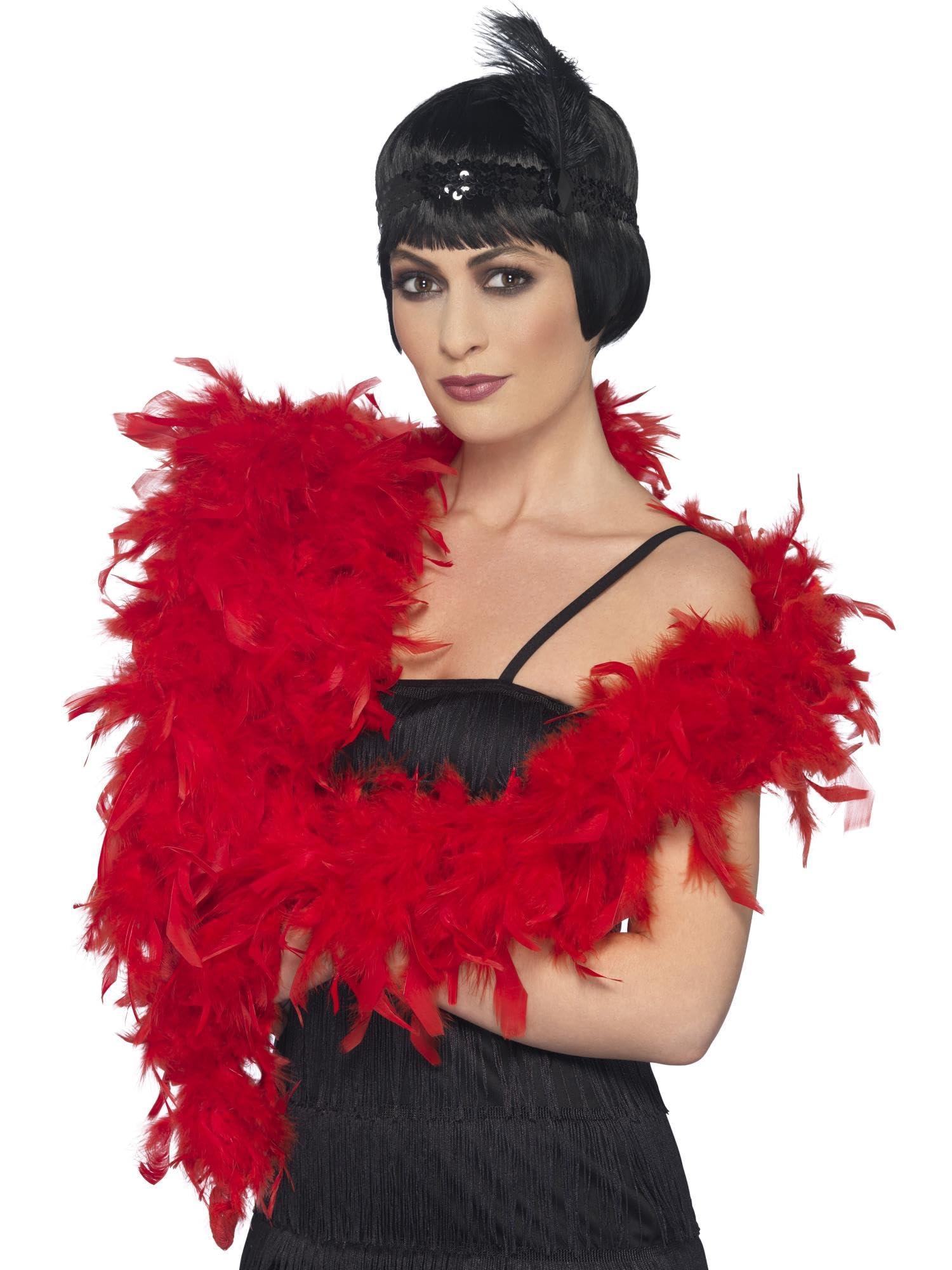 Smiffys 1920s Razzle Deluxe Red Feather Boa, 180cm, Adult Fancy Dress Accessory