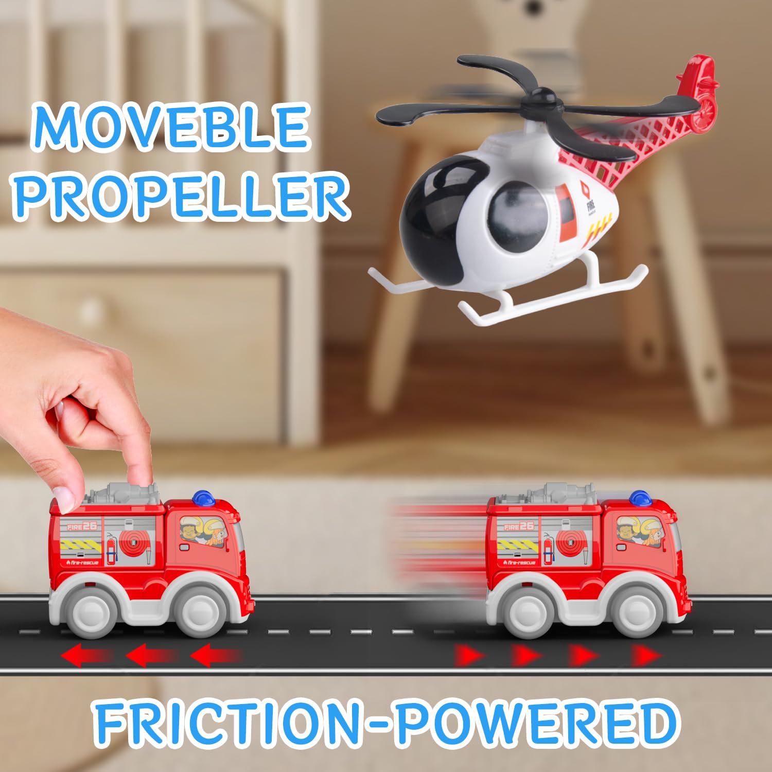 GizmoVine Fire Truck Playset - Vehicle Transporter Toy with Ambulance & Helicopter for Kids 3+ 12