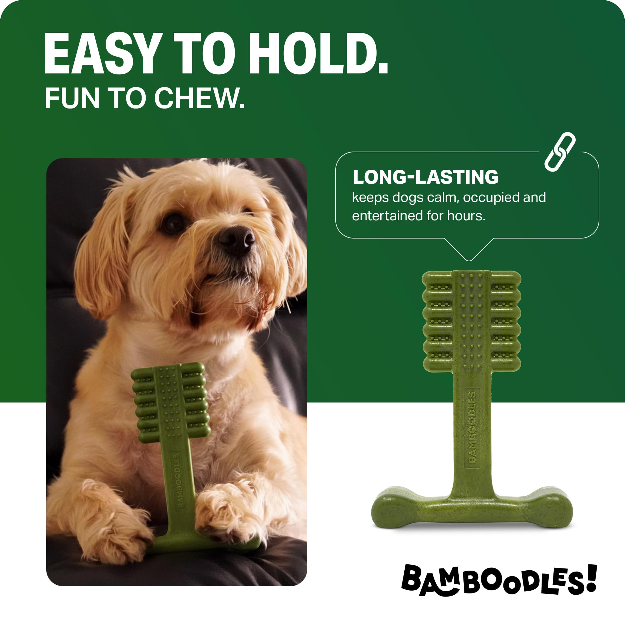 Bamboodles T-Bone Dog Chew Toy - Small Size | Mint & Lamb Flavor | Durable Natural Materials 2
