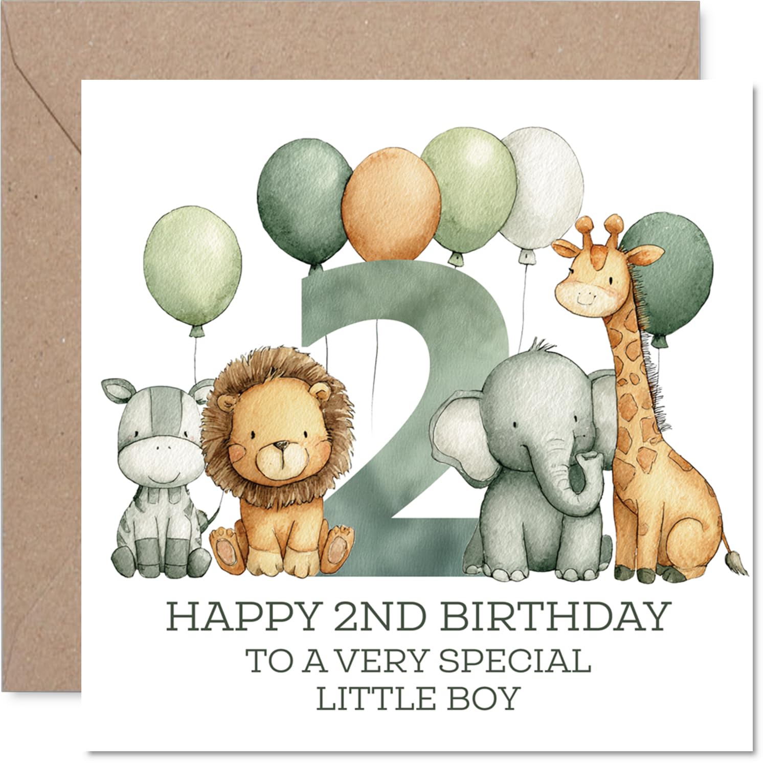 Stuff4 2nd Birthday Card for Boys - Jungle Numbers | 145mm x 145mm | Blank Inside