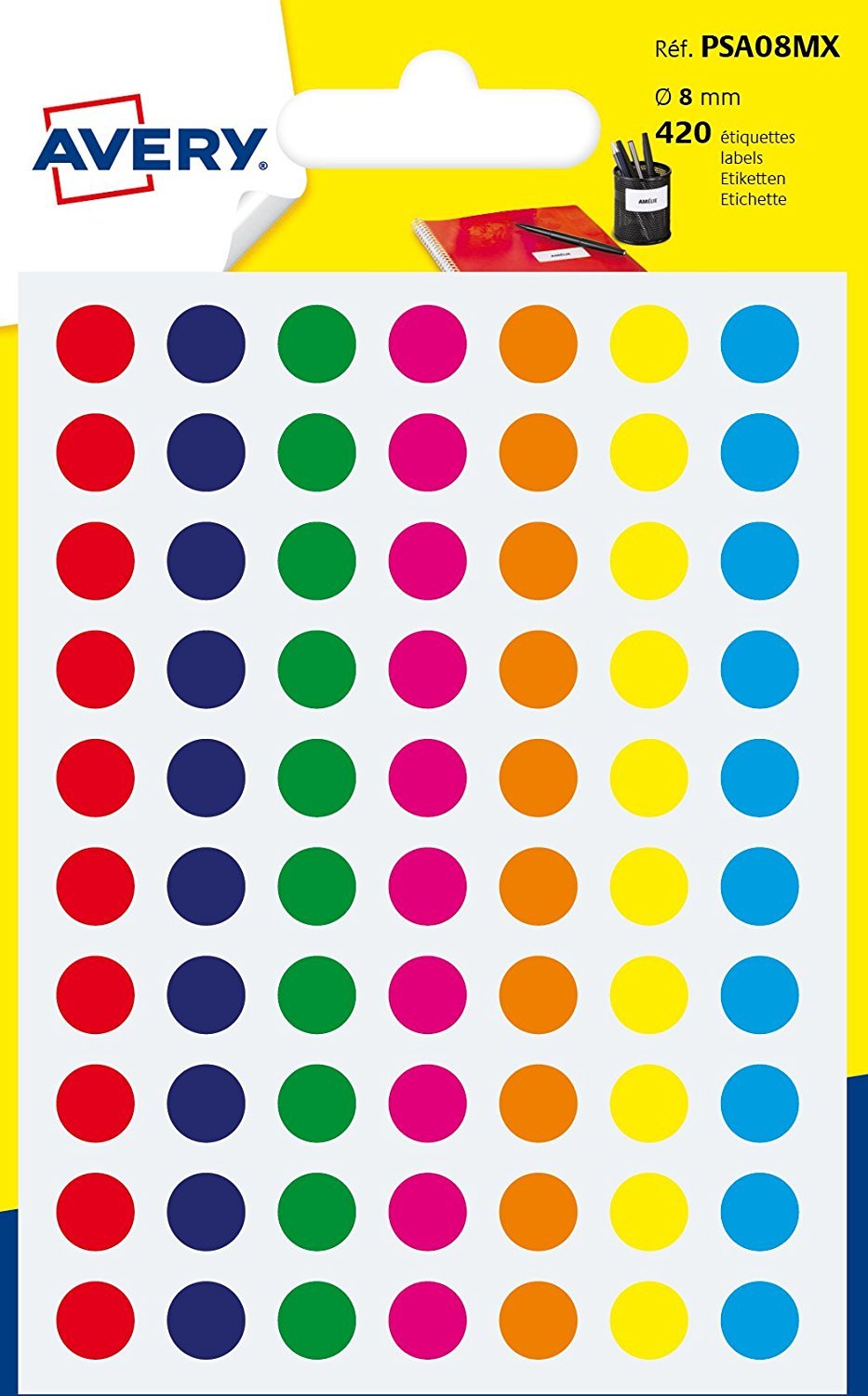 AVERY Colour-Coding Labels - 420 Assorted Colour Self-Adhesive Dots | 8 mm Diameter