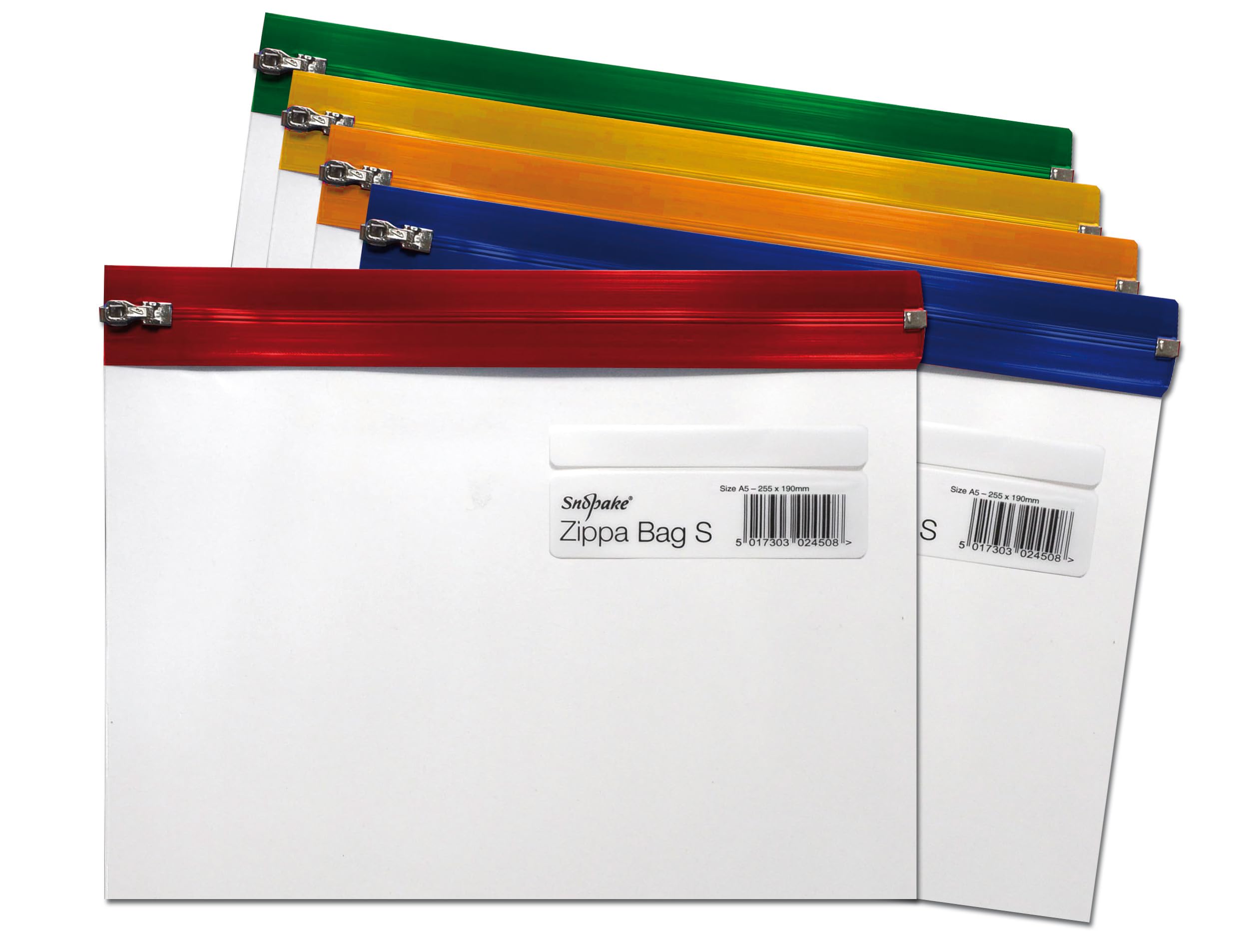 Snopake A5 Zippa-Bag 'S' Classic File Pocket with Write-On Label | Pack of 5 | Polyethylene