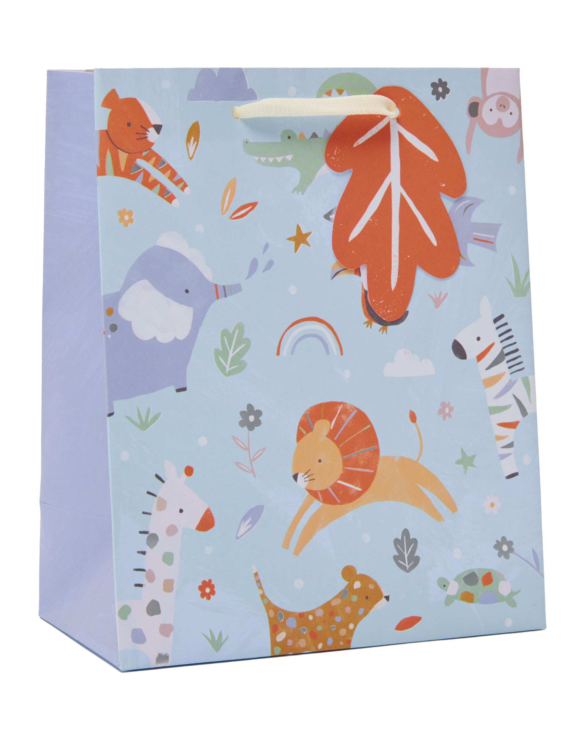 UK Greetings Medium Gift Bag for Baby Boy/New Parents | Animal Design with Foil Details | Blue
