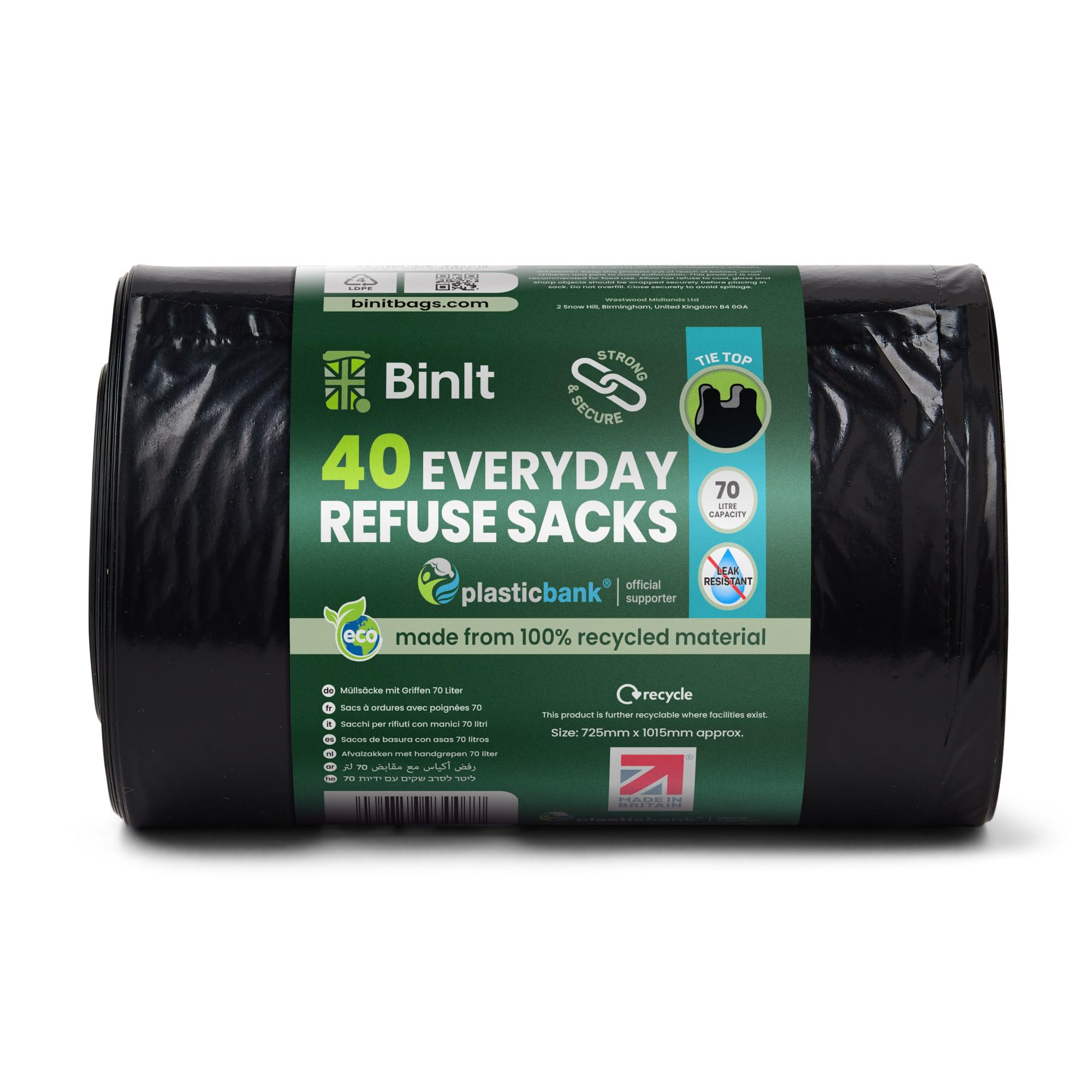 BIN IT Everyday Refuse Sacks - 70 Litre Capacity, 40 Count Tie Top Bin Liners 1