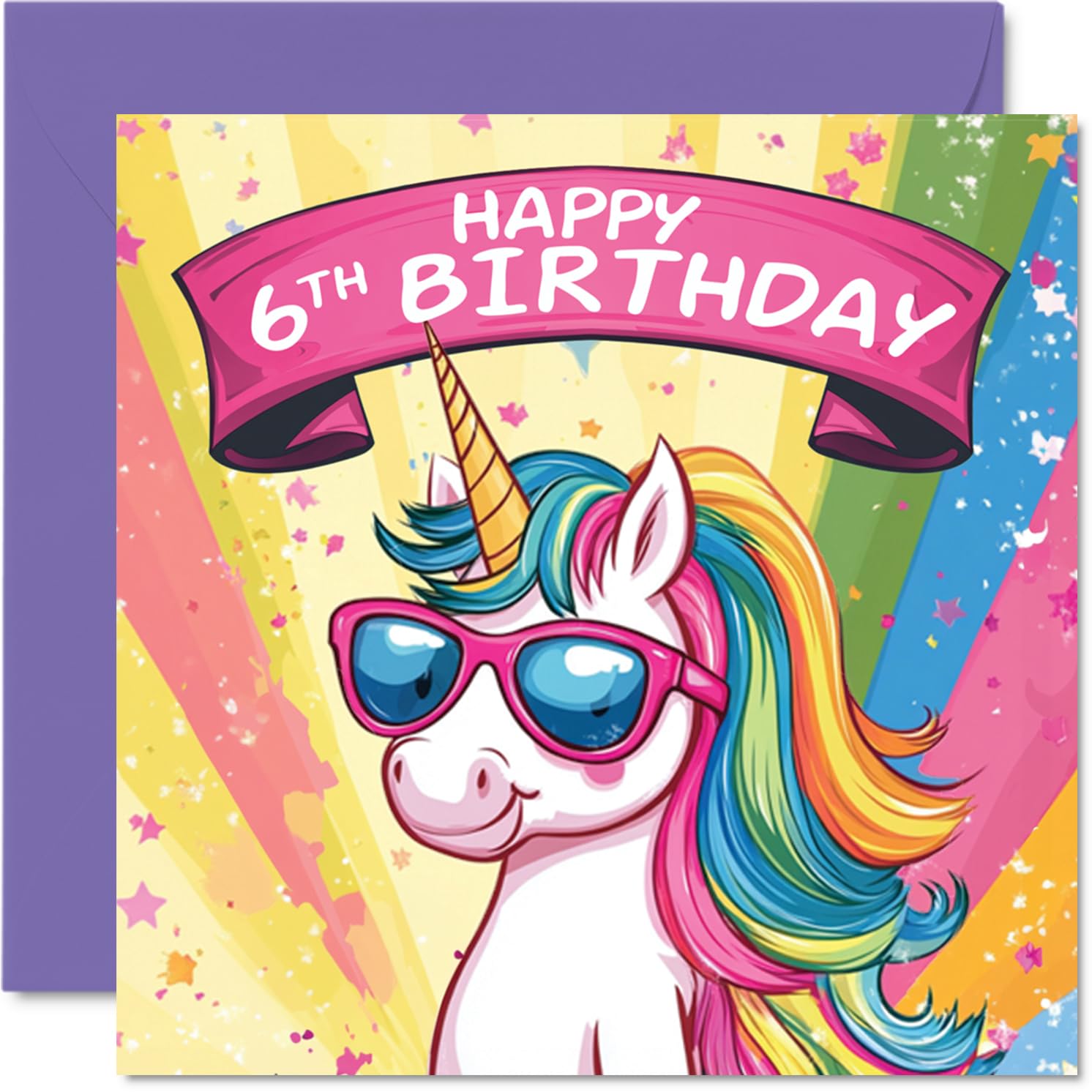 Stuff4 Girls 6th Birthday Card - Cool Unicorn Sunglasses | 145mm x 145mm | 300gsm