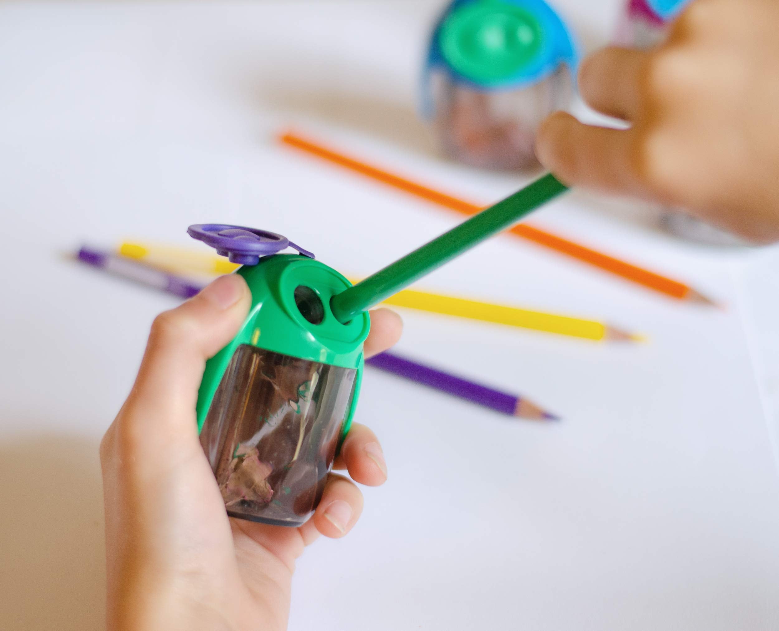 Kores Double Hole Pencil Sharpener with Container - German Steel Blades, Assorted Colors 4