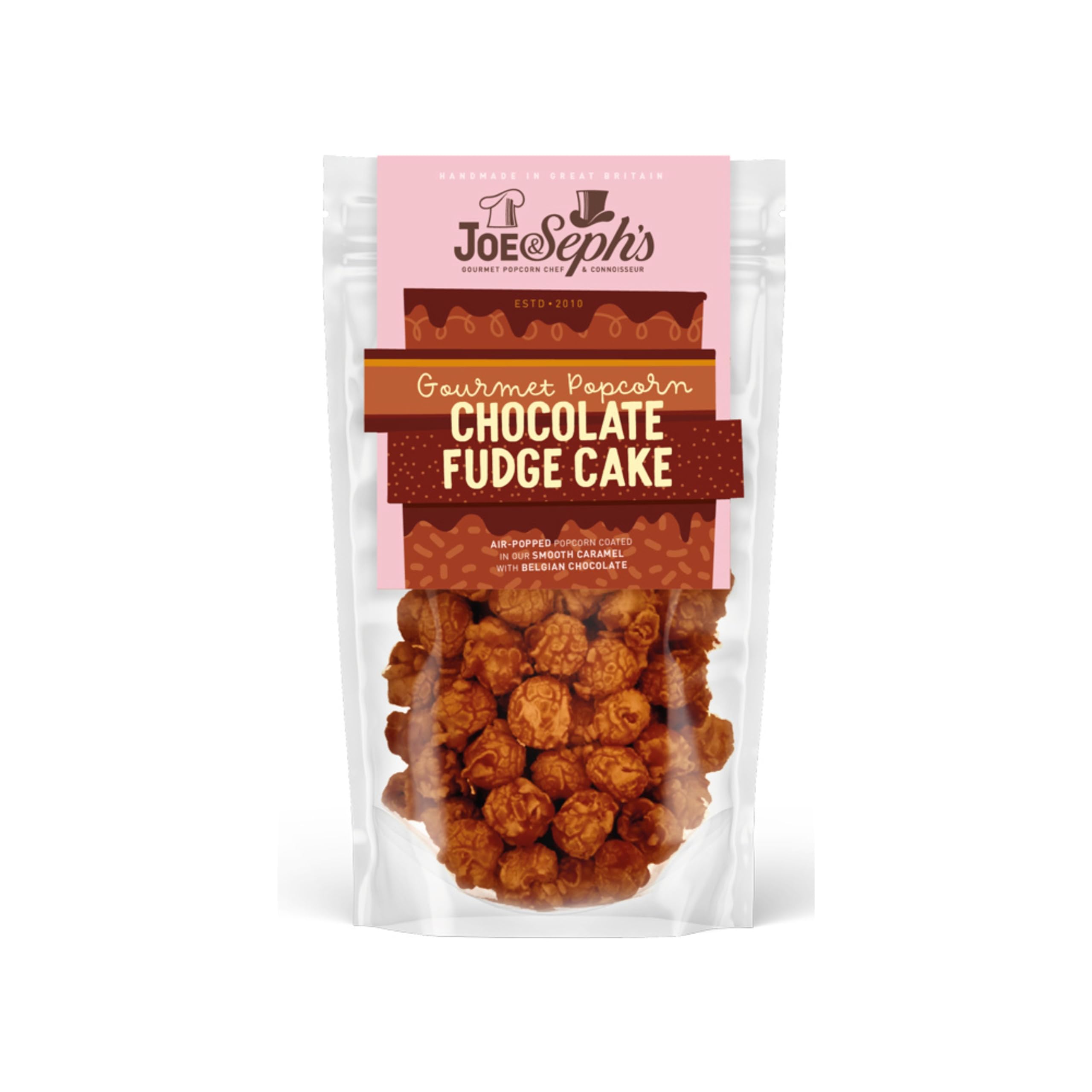 Joe & Seph's Chocolate Fudge Cake Popcorn (70g) - Gourmet Air-Popped Snack with Belgian Chocolate