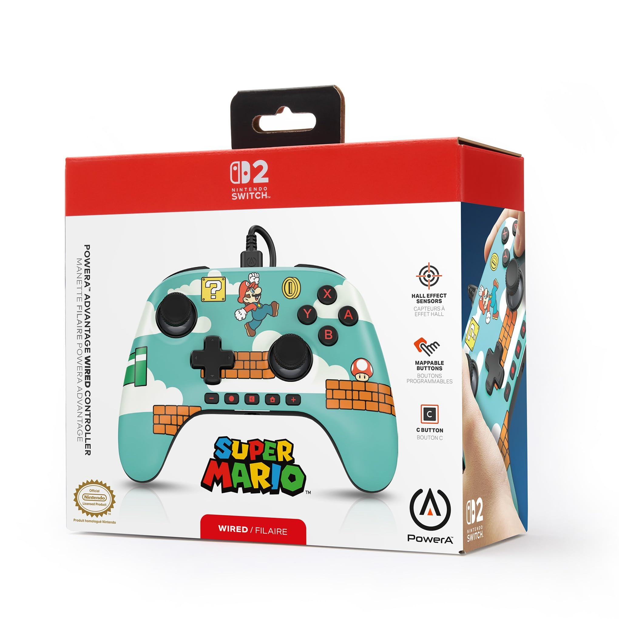 PowerA Advantage Wired Controller for Nintendo Switch 2 - Mario Time, Hall Effect Sticks, Mappable Buttons, Pro Controller 7