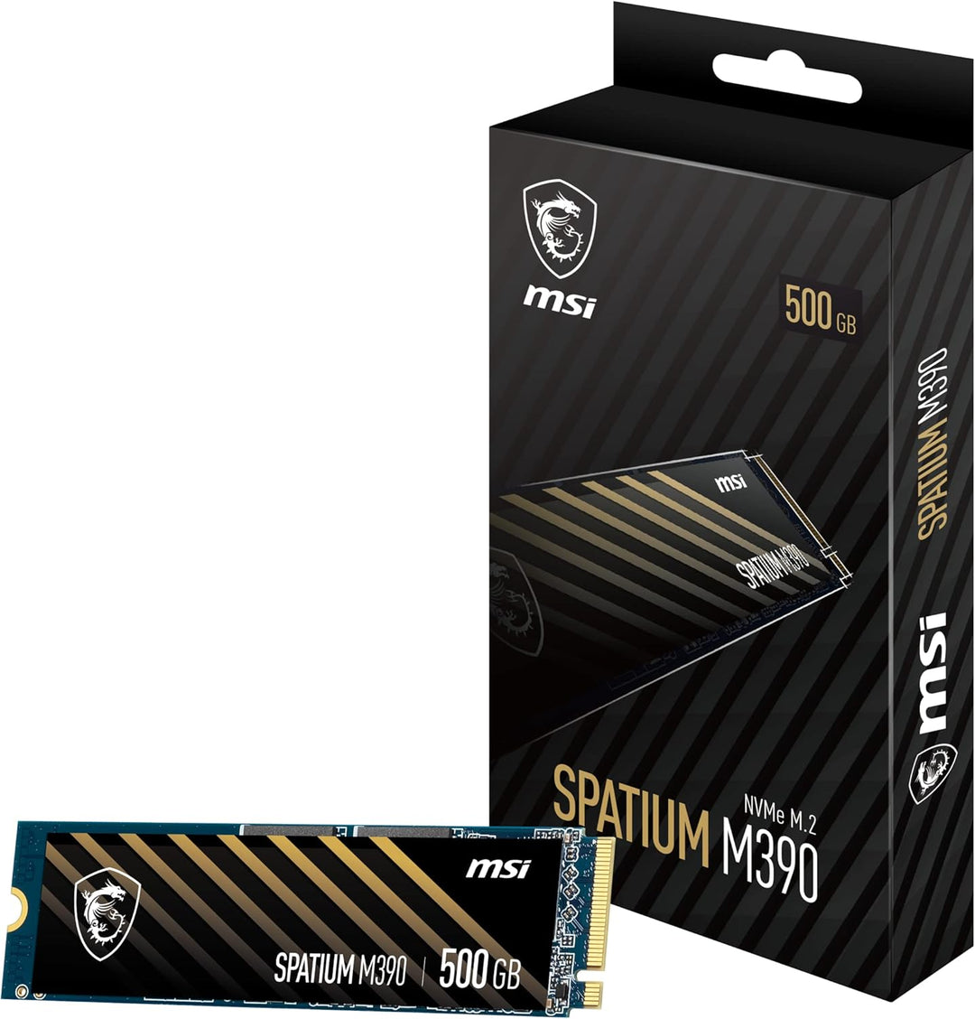 MSI SPATIUM M390 NVMe M.2 500GB Internal SSD - PCIe Gen3, 3300MB/s Read, 2300MB/s Write, 3D NAND, Compact Design, 5-Year Warranty