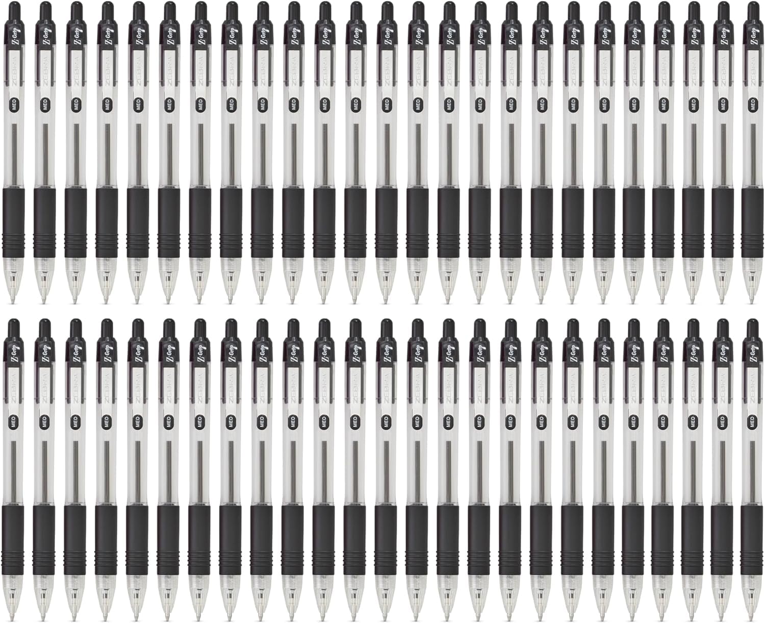 Zebra Pen Z Grip Retractable Ballpoint Pens - 50 Count Black Ink, Medium Point, Soft Ribbed Grip