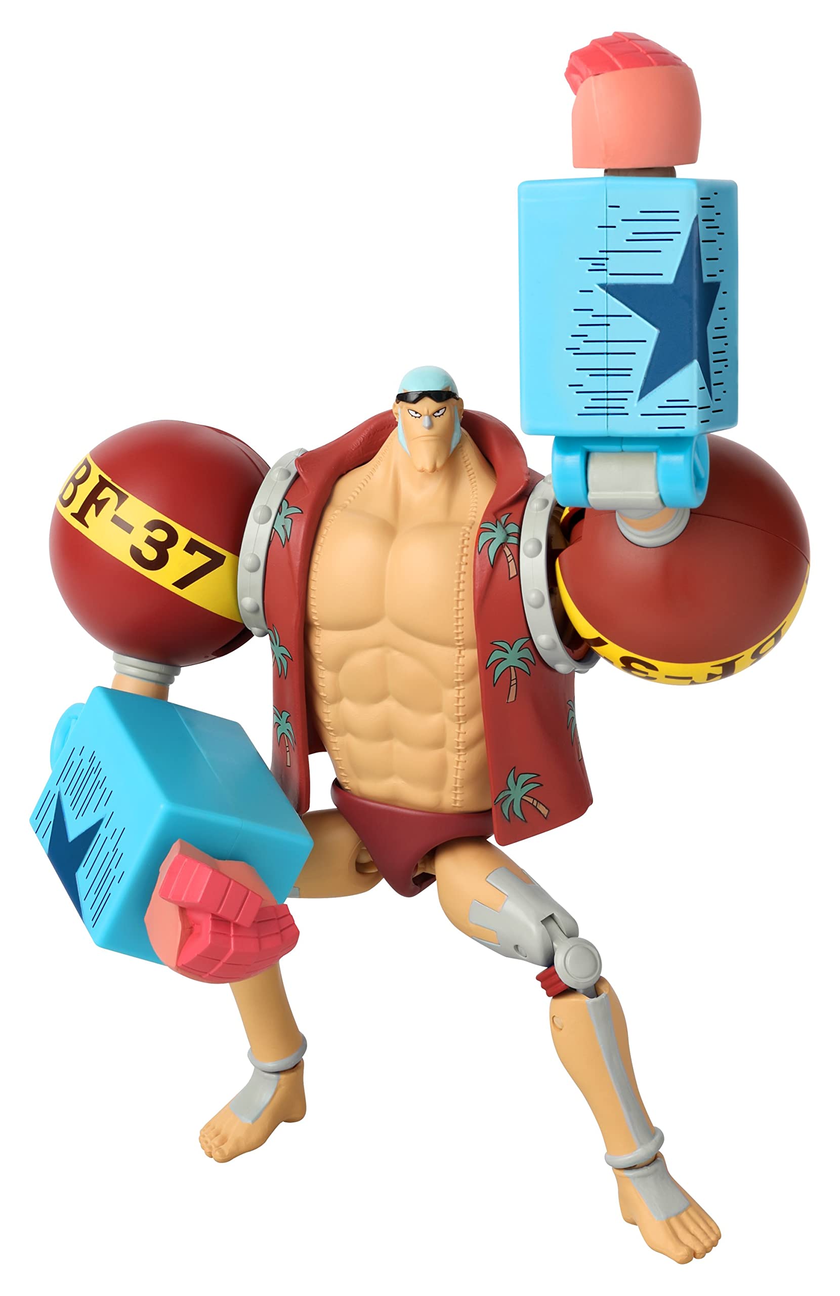 BANDAI One Piece Anime Heroes Franky Action Figure - 17cm Articulated Pirate Toy with Display Stand 18
