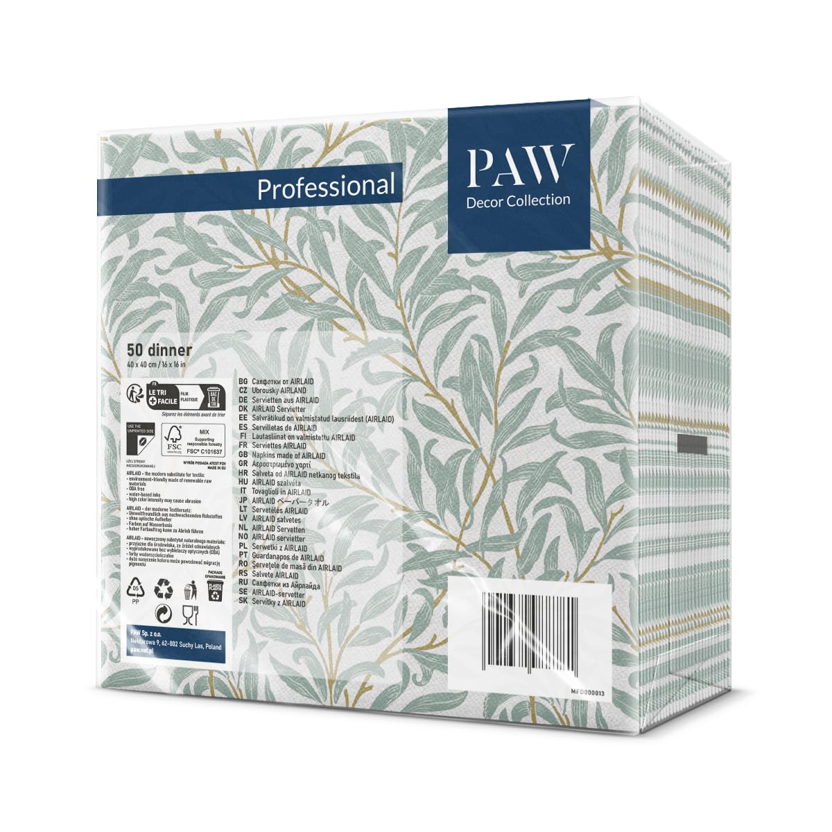 PAW Cloth-Like Airlaid Napkins 40 x 40 cm | 50 Pieces | Willow Branch 9