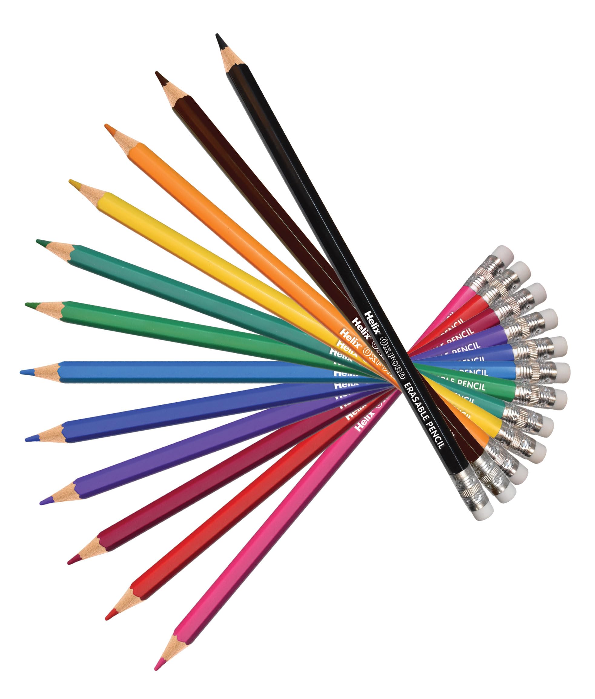 Helix Oxford Erasable Colour Pencils - Pack of 12 Vibrant Colours with Eraser Tips | Medium Point 3