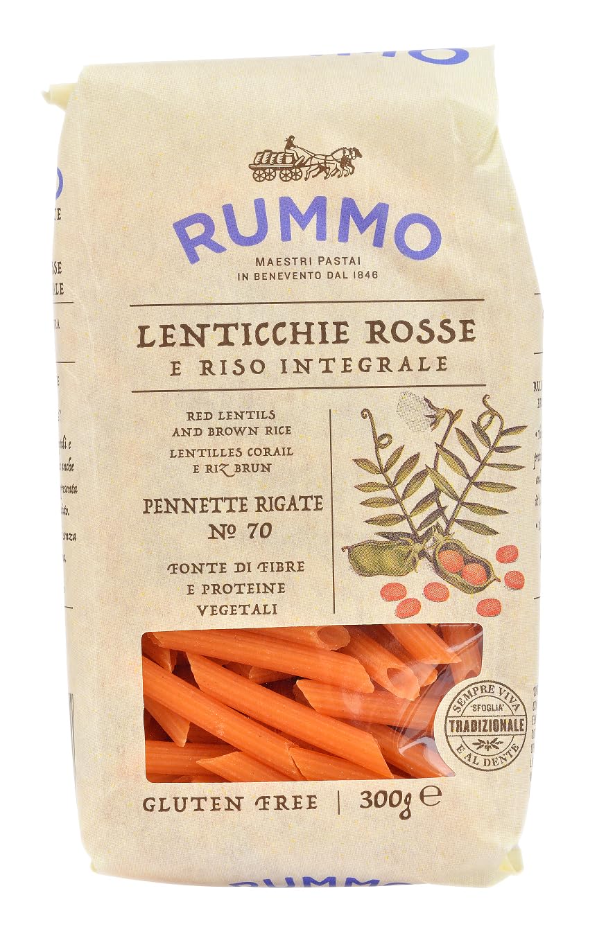 Rummo Pennette Lenticchie Rosse No.70 - Gluten-Free Red Lentil Pasta | High Protein | 300g