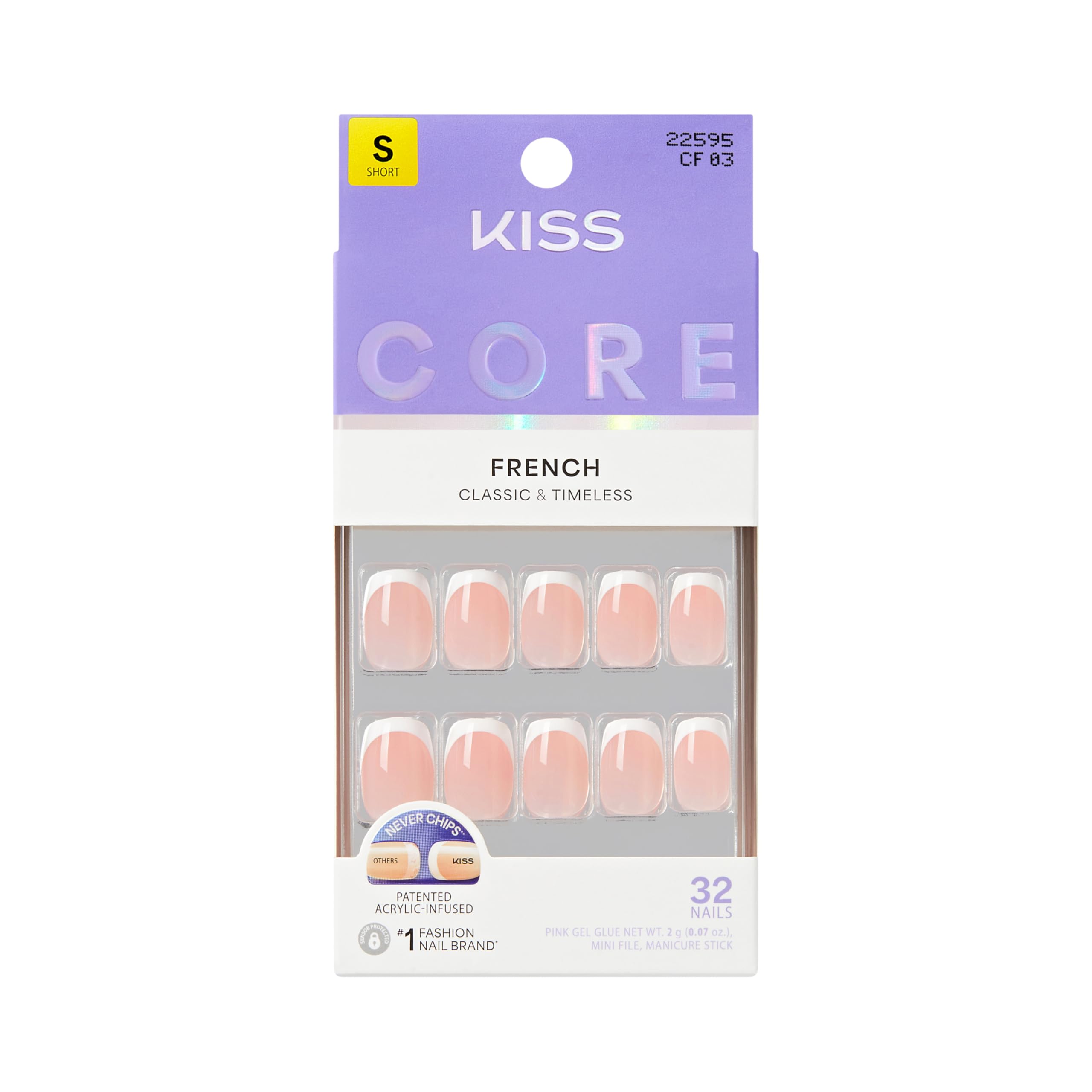 KISS CORE French Tip Press On Nails - Snapshot | White | Short Squoval | 32 Count