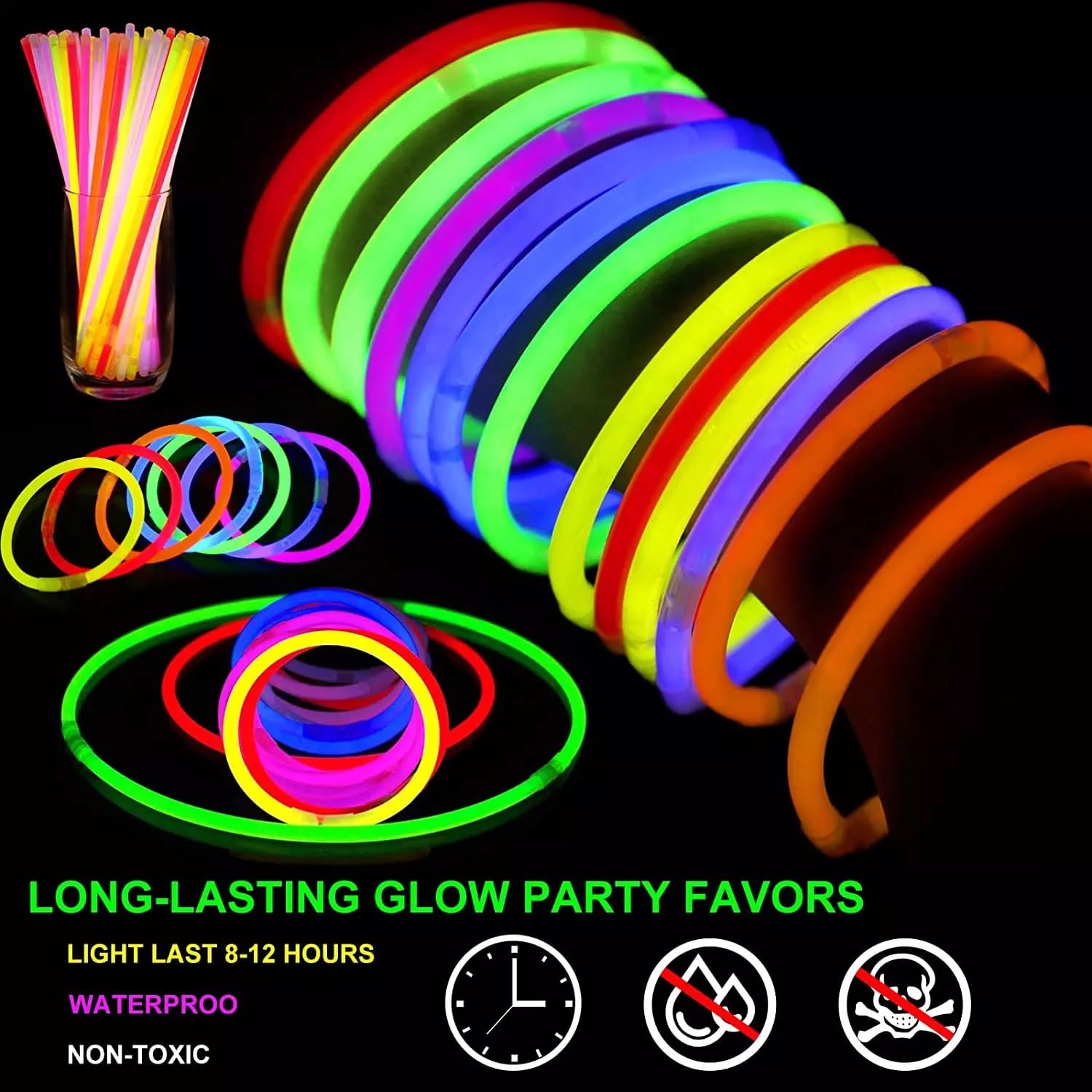 SHATCHI 100Pcs Glow Sticks - 10-12 Hour Glow | Neon Colours | Unisex Children 6