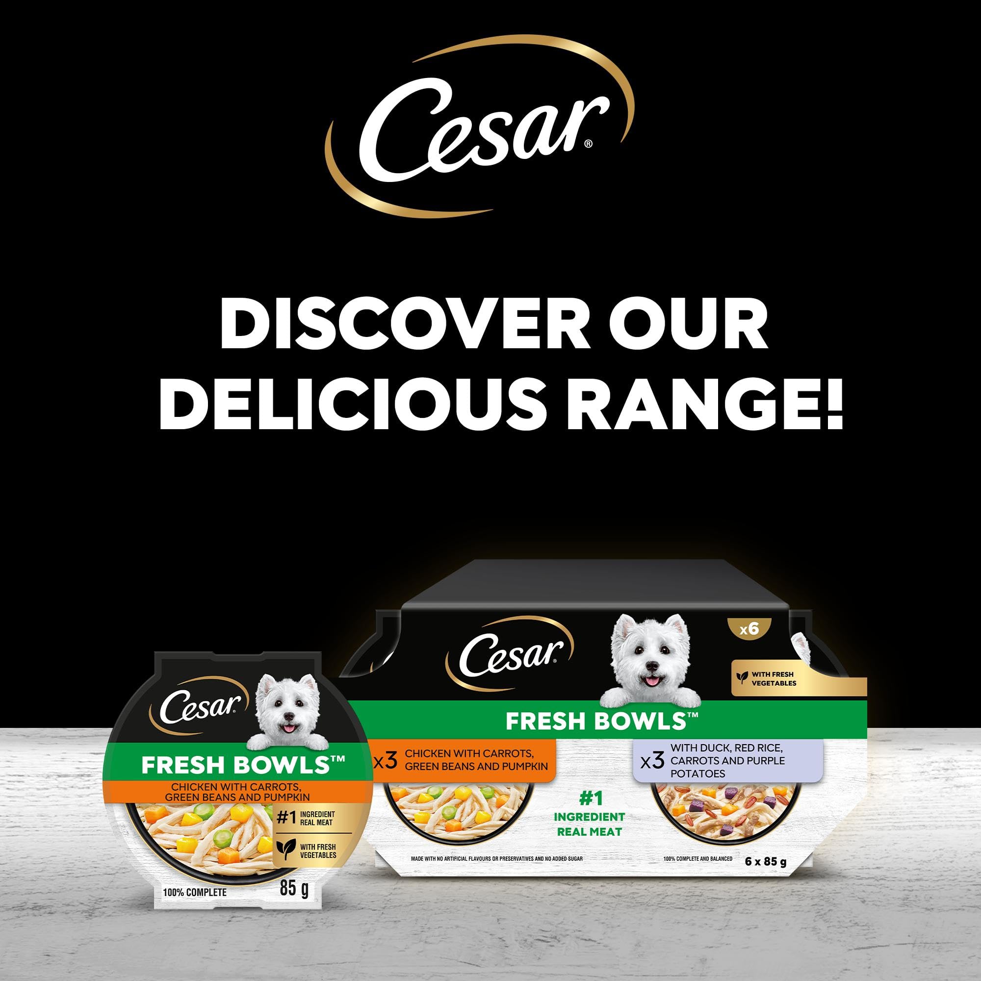 Cesar Fresh Bowl Adult Dog Food Pate with Duck, Red Rice & Vegetables | 85g Trays (Pack of 10) 7
