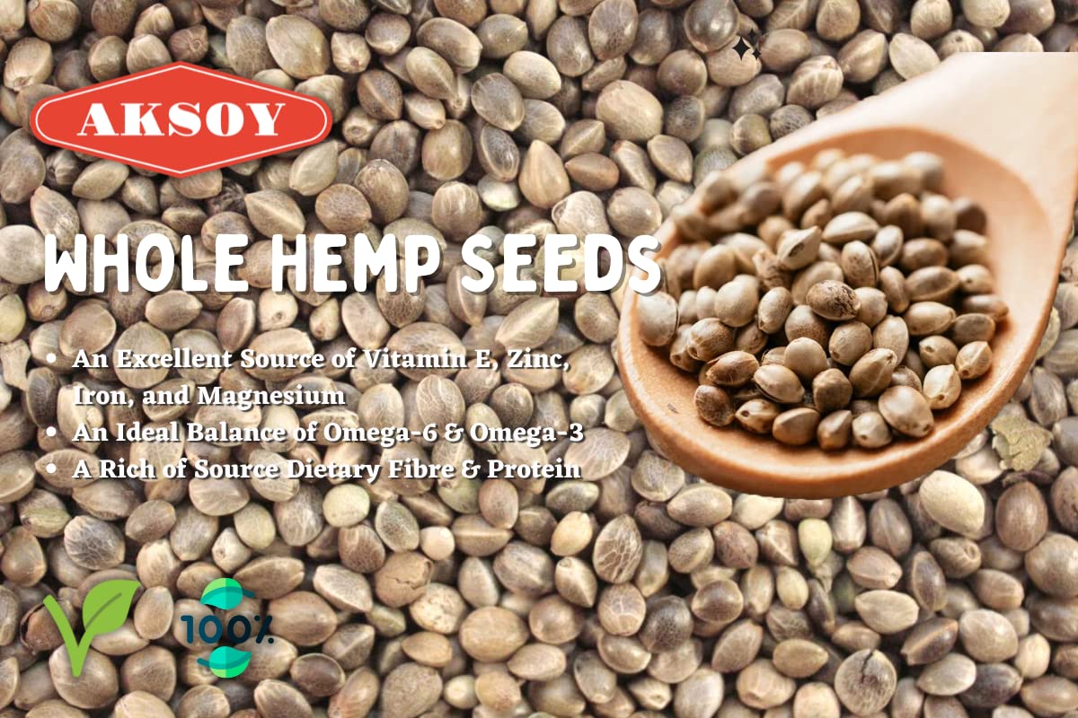 AKSOY Whole Hemp Seeds - Complete Protein Source | 625g | Rich in Omegas 3 & 6 5