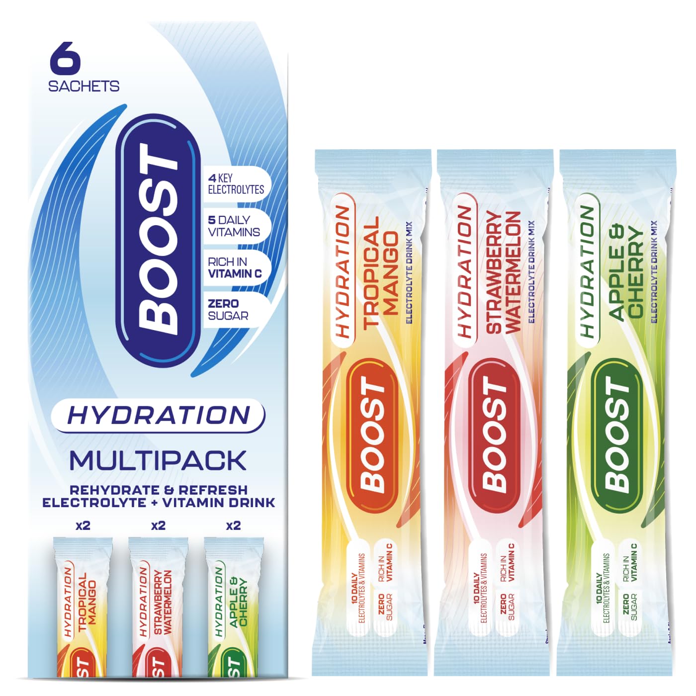 Boost Hydration Powder Mixed Flavour Assortment - Zero Sugar Electrolytes | 6 x 7g Sachets