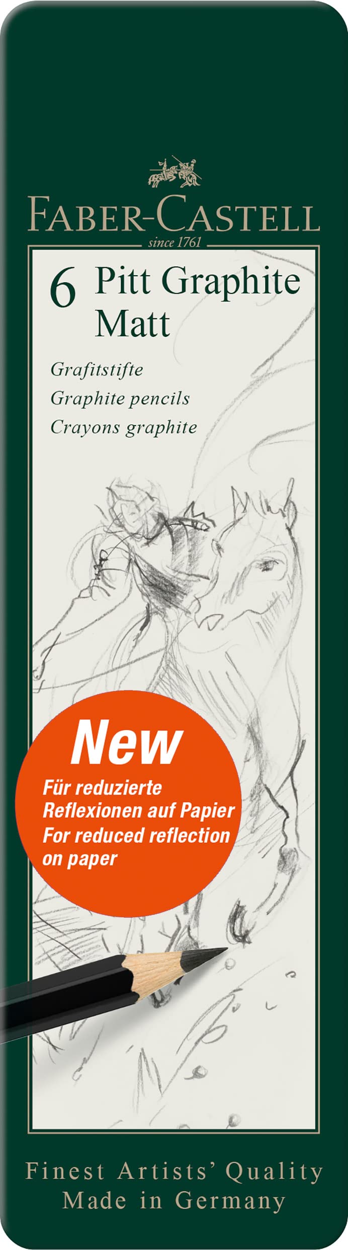 Faber-Castell Art & Graphic Pitt Graphite Matt Pencil - Ultra Matt Laydown | 8 Degrees HB to 14B | Tin of 6 2