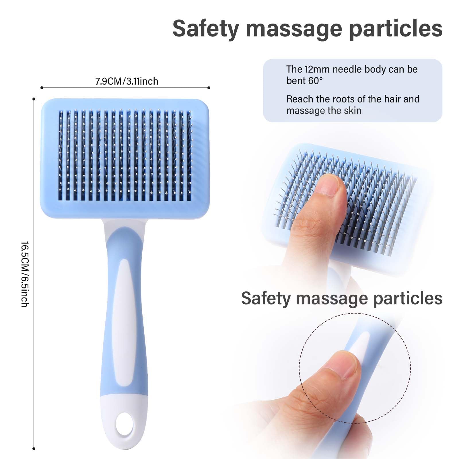 Vinabo Self-Cleaning Pet Slicker Brush for Dogs and Cats - Reduces Shedding 90% | Blue 7