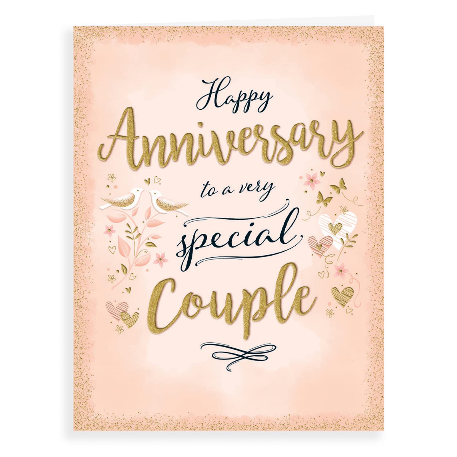 Piccadilly Greetings Modern Anniversary Card - Birds on Peach Design | 8 x 6 inches