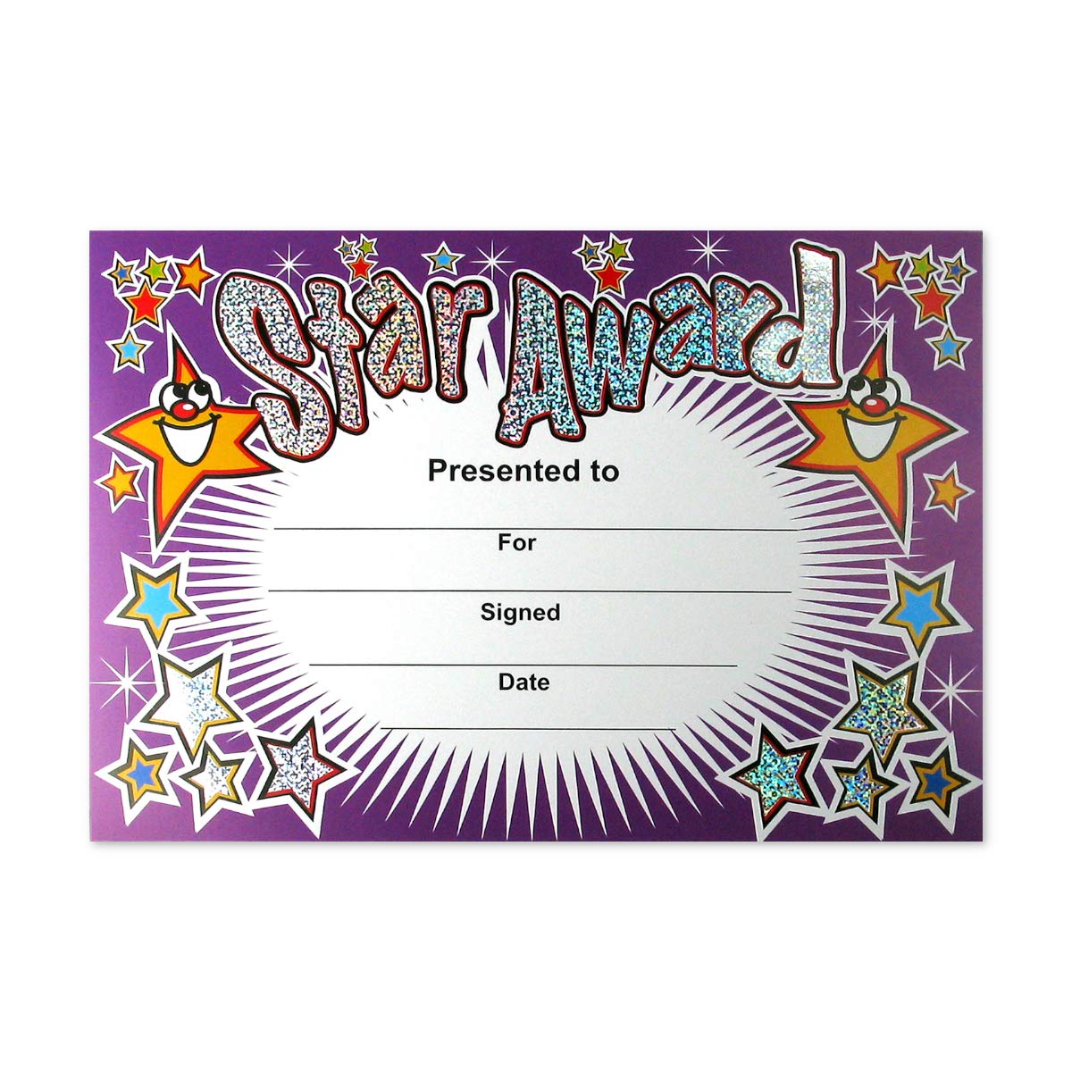 SuperStickers Sparkly Star Award Reward Certificates for Pupils - Pack of 20 A5 | Personalised | Multicoloured