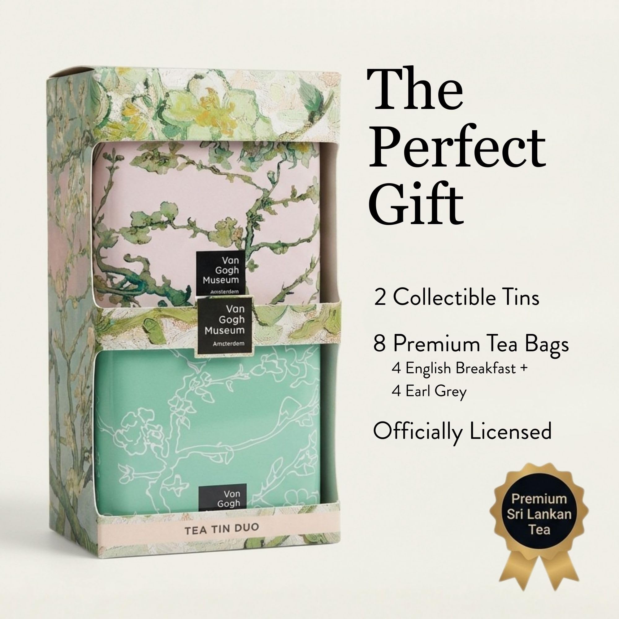 BEAMS INTERNATIONAL Van Gogh Museum Tea Caddy Tin Gift Set - 8 Tea Bags, Almond Blossom Artwork