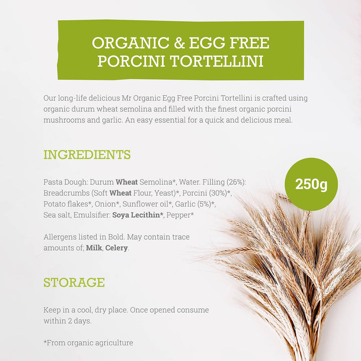 Mr Organic - Porcini Mushroom Tortellini 250g - Organic, Non-GMO, Egg-Free