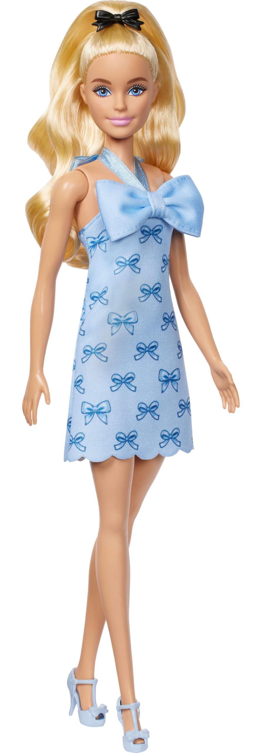 Barbie Fashionistas Doll #237 with Wavy Blonde Ponytail and Blue Bow Halter Dress 1