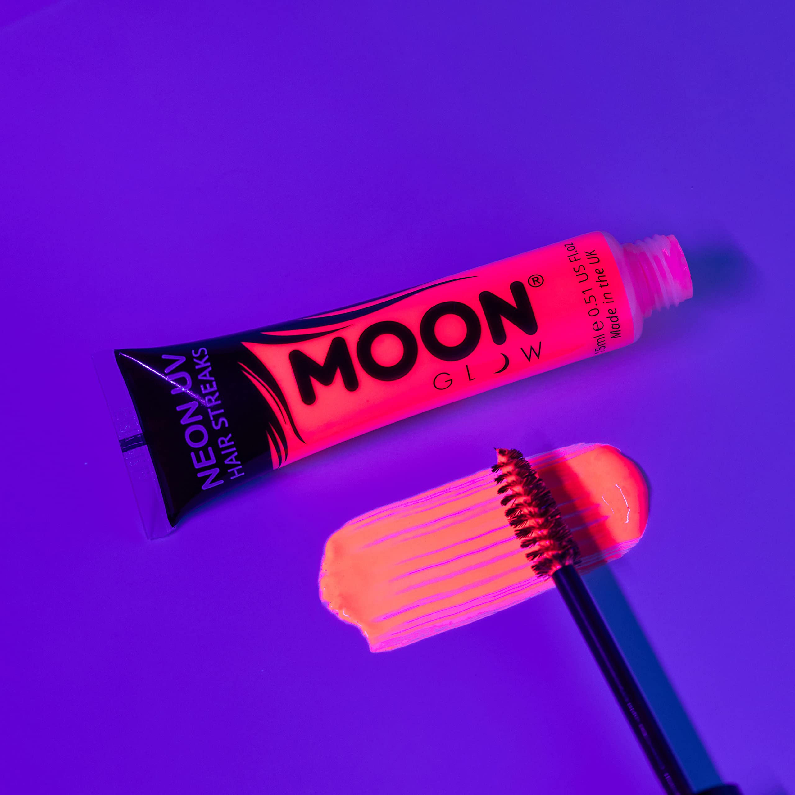 Moon Glow - Intense Neon UV Hair Streaks (Red) | Hair Mascara for Temporary Neon Hair Colour, Glows Under UV/Blacklight 9