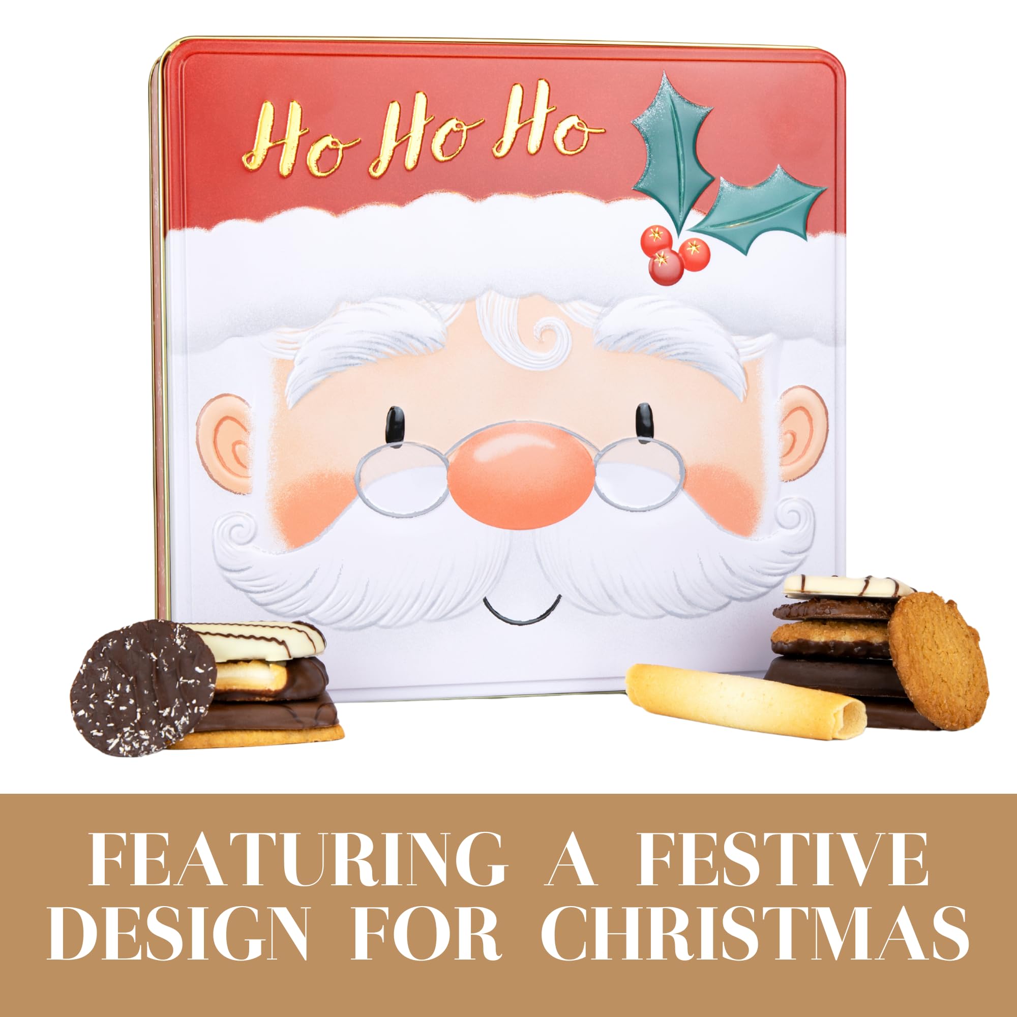 The Silver Crane Co. Santa Belgian Biscuits Square Tin - Christmas Chocolate Biscuit Gift Set 9