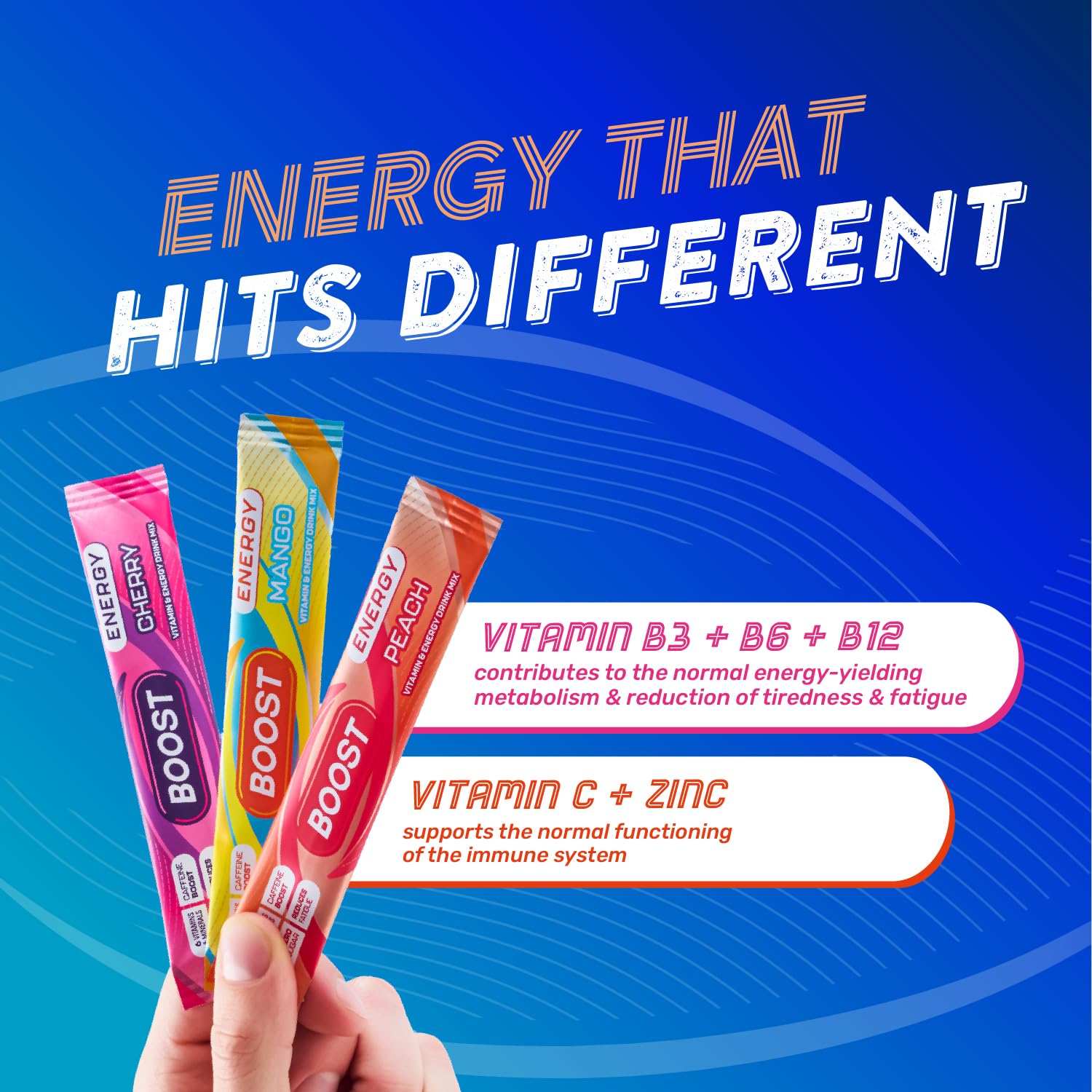 Boost Energy and Hydration Powder - Sugar Free | 6X Mixed Flavour Sachets | Caffeine & B-Vitamins 6