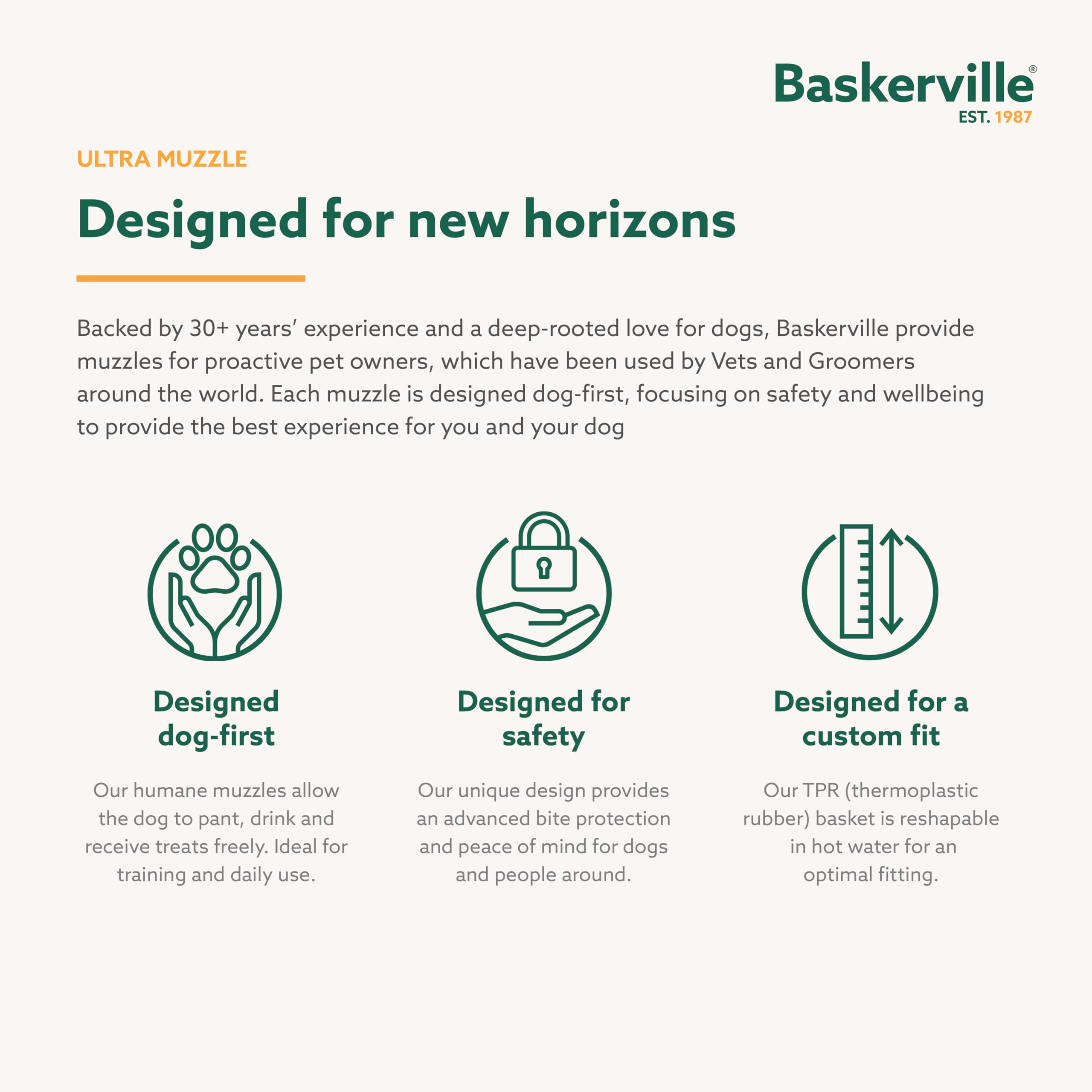 Baskerville ULTRA Muzzle - Patented Humane Design, Breathable, Safe Bite Prevention | Size 6 8