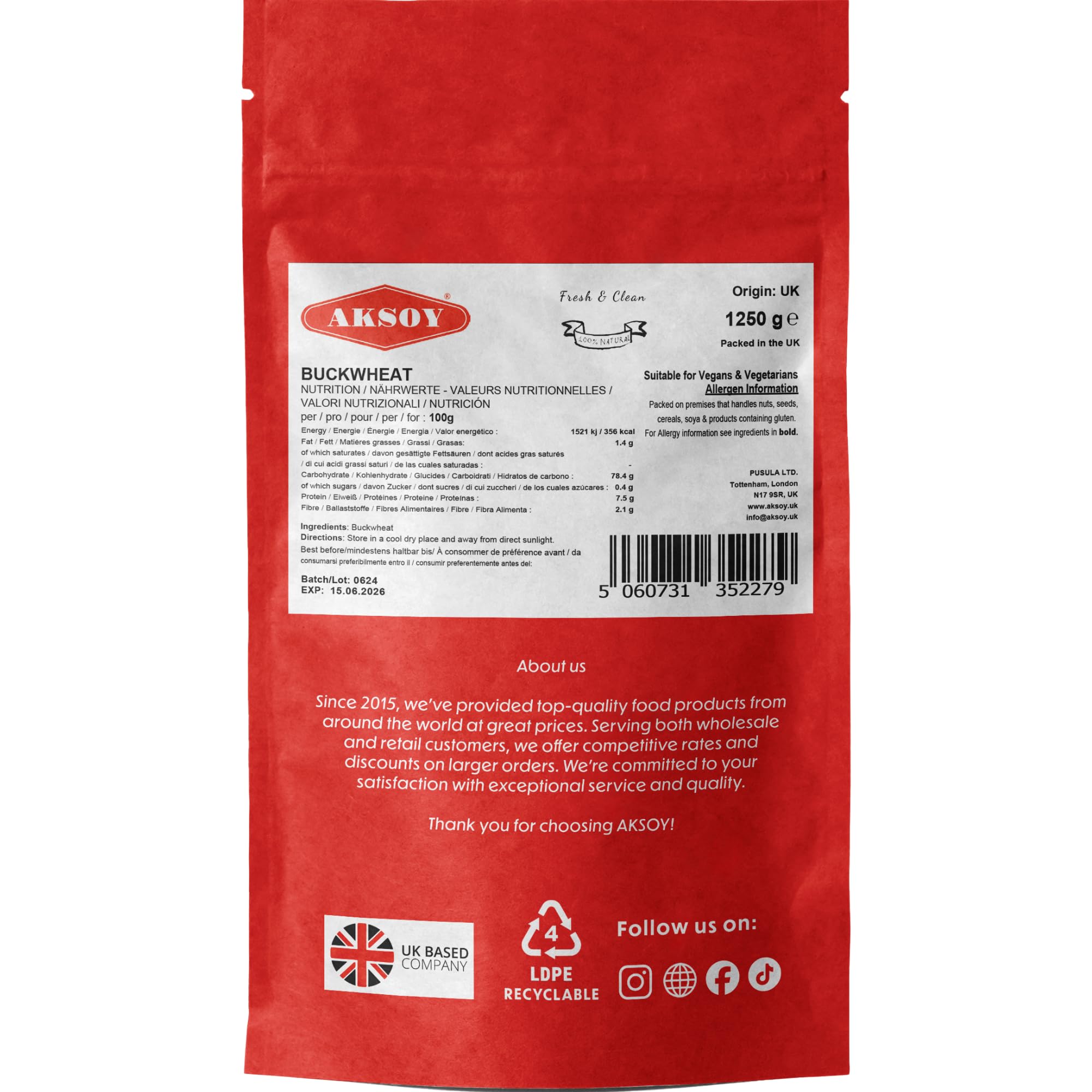 AKSOY Hulled Buckwheat Groats - 1.25kg Raw Vegan Non-GMO Whole Grain Rich in Protein 6