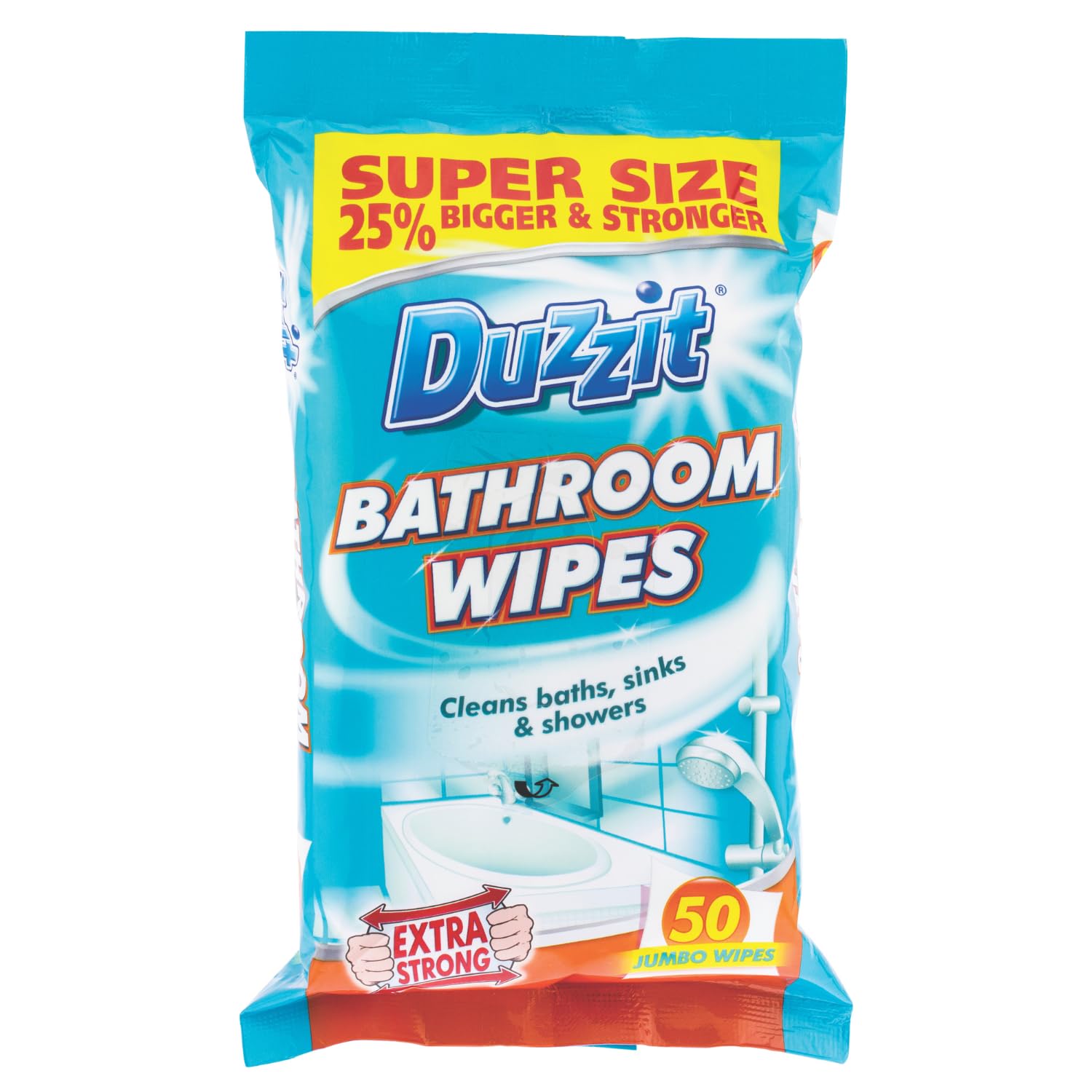 Duzzit Bathroom Wipes - Antibacterial Cleaning for Sinks, Baths, and Toilets | 50 Count Blue Pack 1