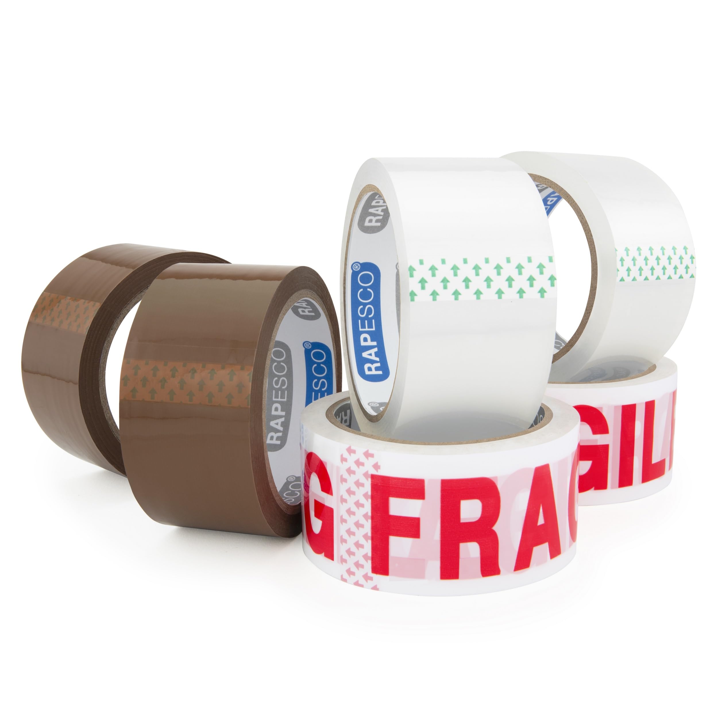 RAPESCO Strong Packing Tape Variety Pack - 6 Rolls, 50mm Wide, 50m Length | Moisture Resistant