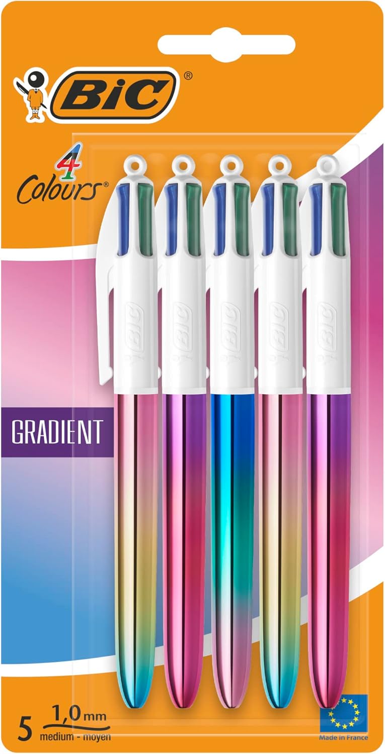 BIC 4 Colours Gradient Retractable Ball Pen Medium Points (1.00 mm) - Tri-Colour 1
