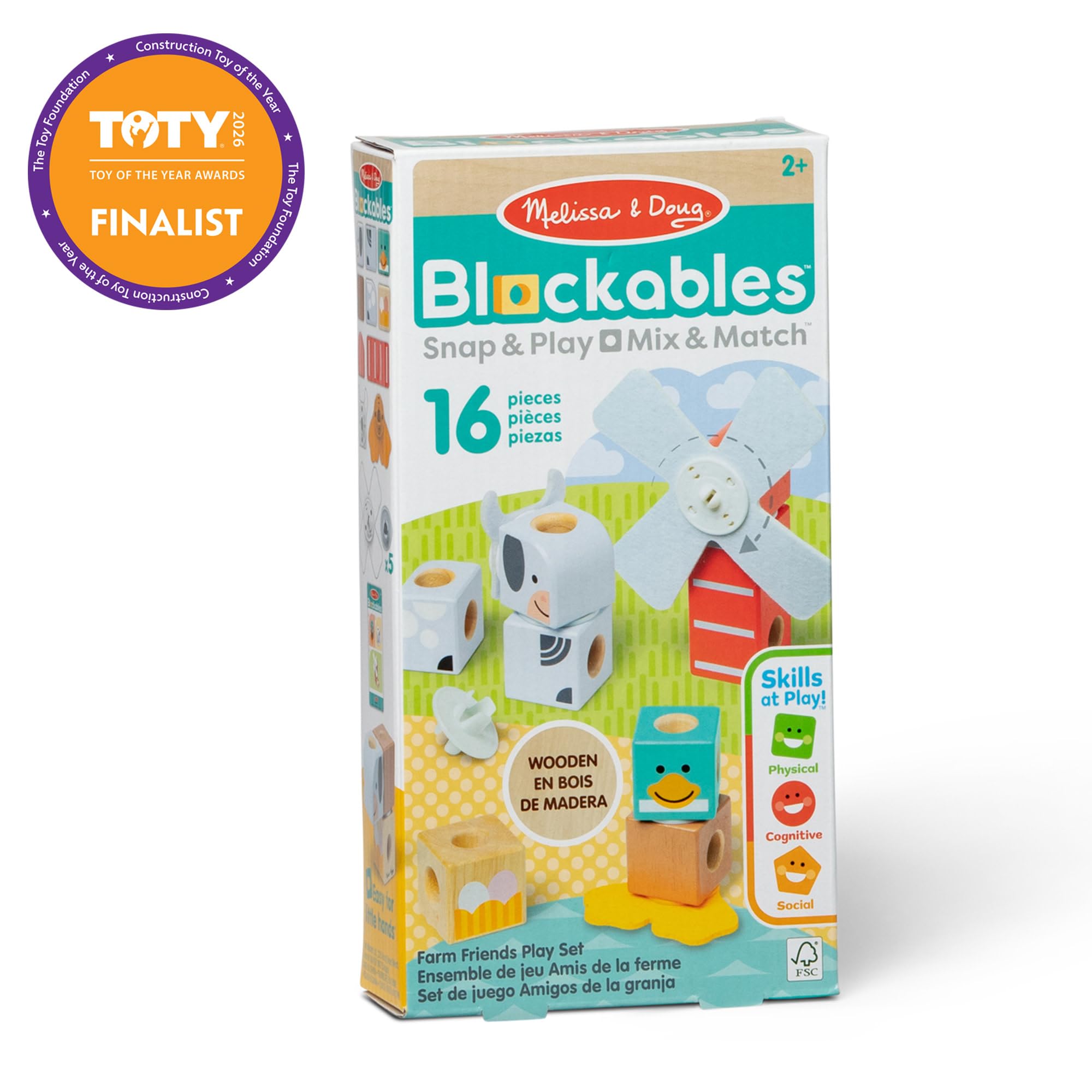 Melissa & Doug Blockables Farm Friends Snap And Play Building Blocks Set for Ages 2+ 3