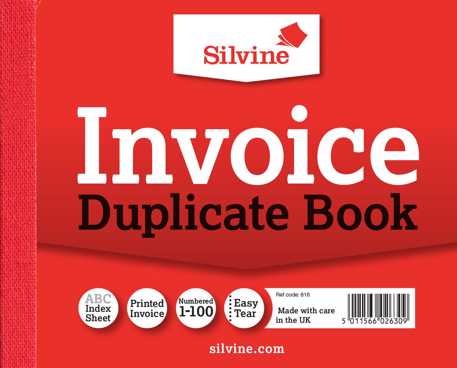 Silvine Duplicate Invoice Book - 4x5' Size, Numbered 1-100, Red Cover | Sinclairs Model 616