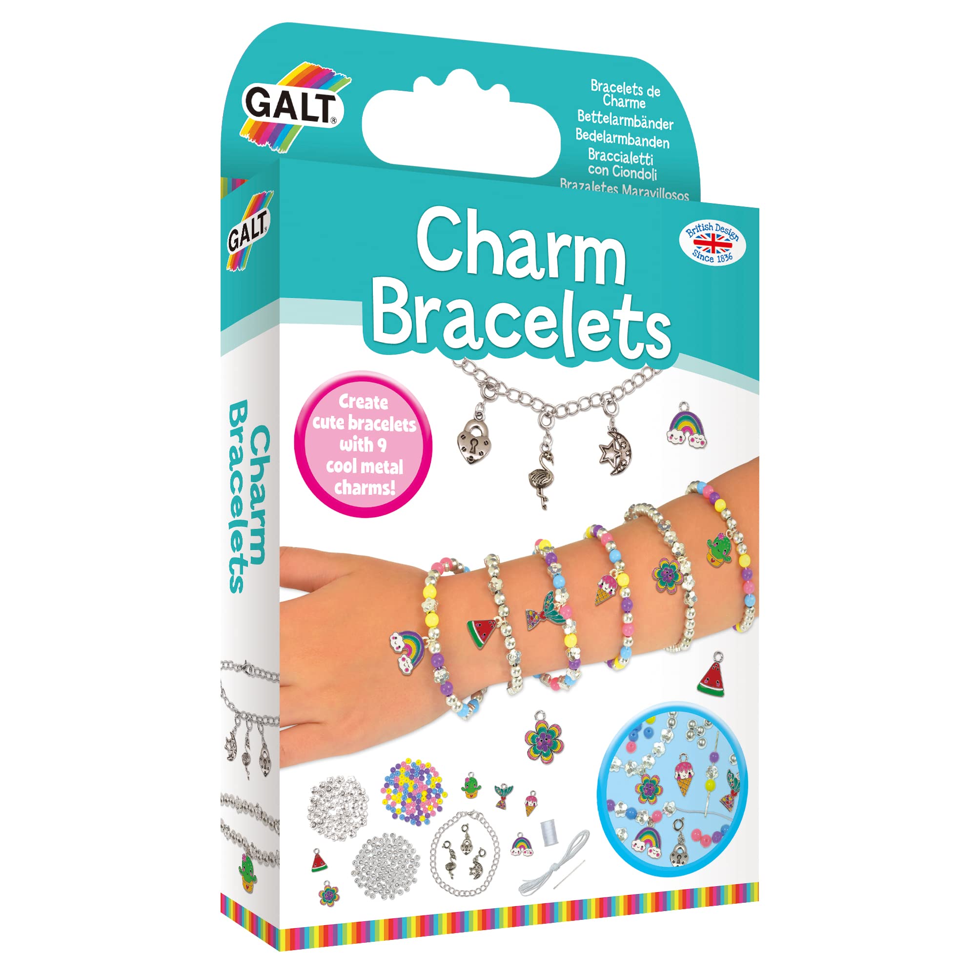 Galt Charm Bracelets Kids Craft Kit - 300 Beads, Metal Charms, Elastic | Ages 8+