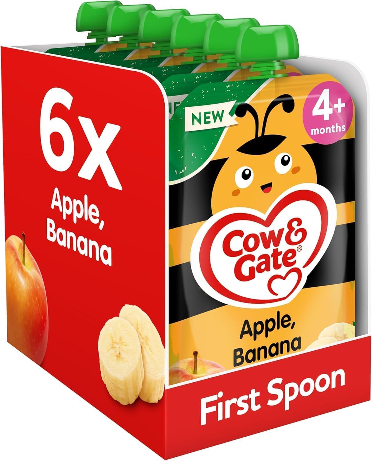 Cow & Gate Fruit Pouch Apple & Banana Baby Food Snacks, 4+ Months, 6x100g Pack 1