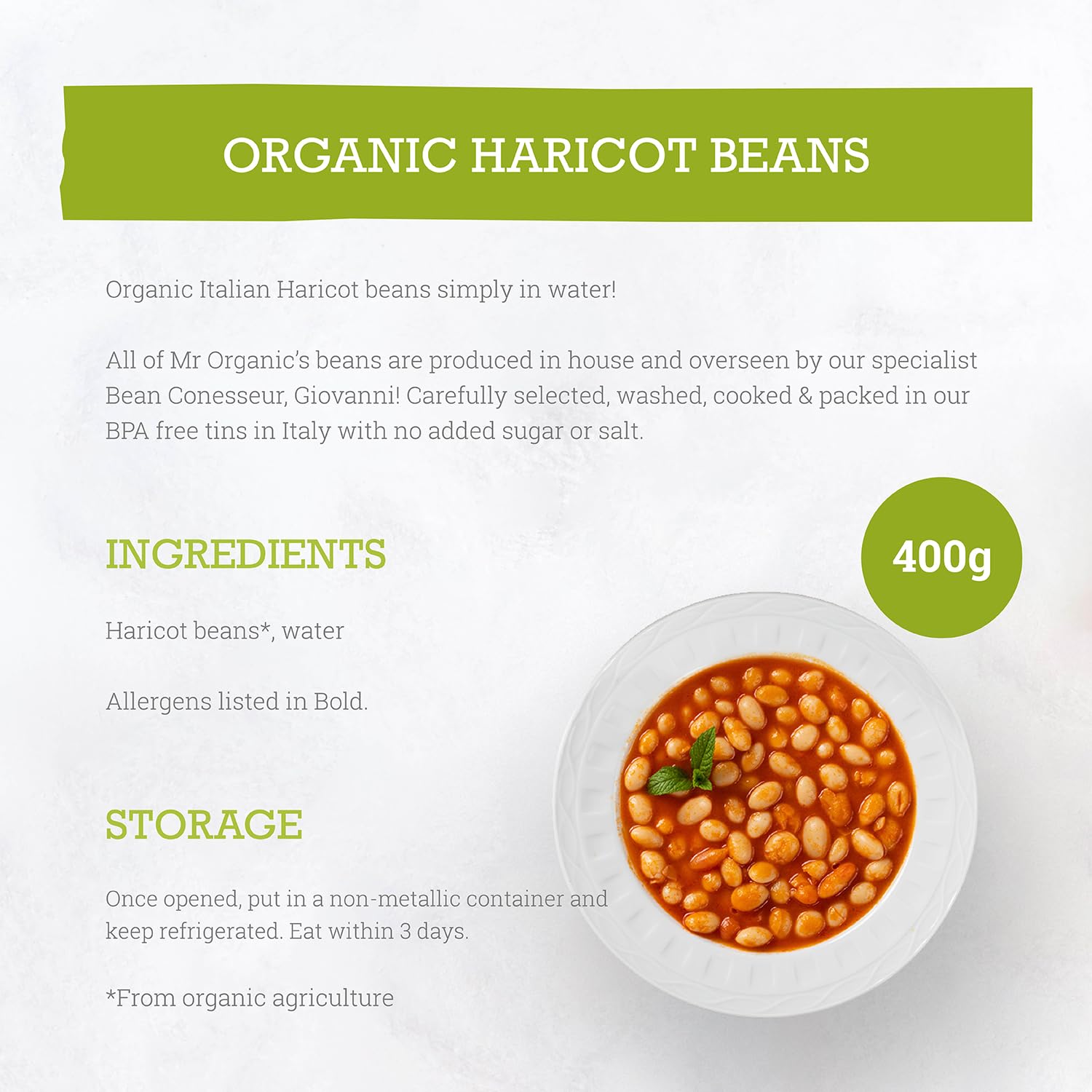 Mr Organic Haricot Beans - Vegan, BPA Free Packaging | 400g Tin 2