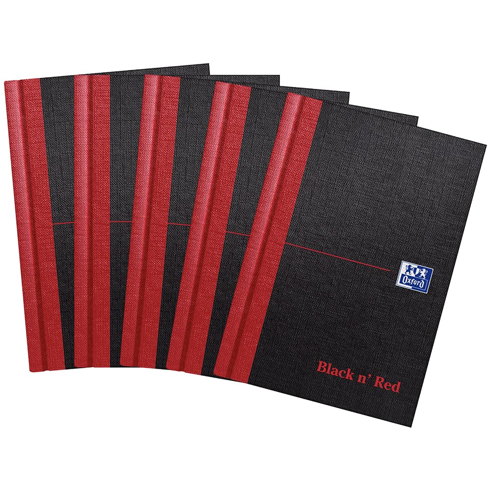 Black n' Red Casebound Hardback Notebook - A6 Ruled, 192 Pages, Pack of 5