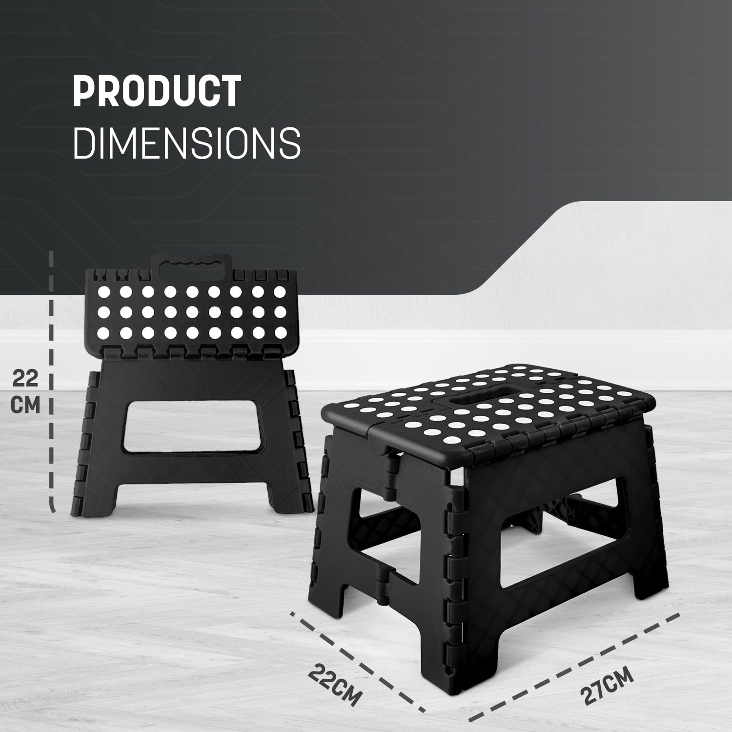 KEPLIN 9 Inch Heavy Duty Folding Step Stool | Plastic | Black | 150kg Capacity